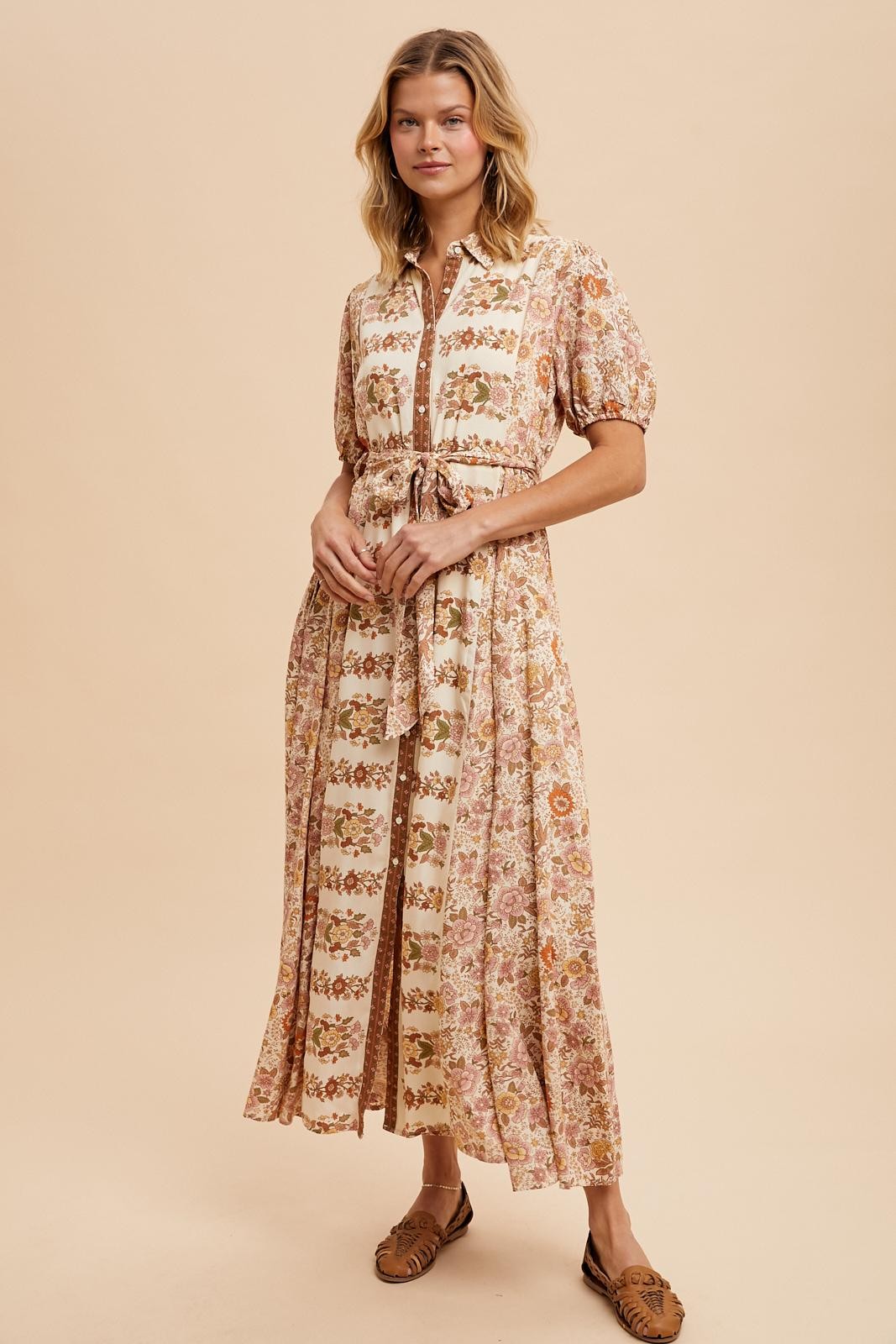 Cassidy Border Print Dress in Vintage Cream