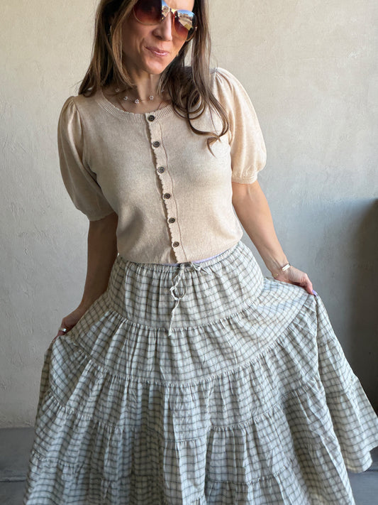 Sadie Midi Skirt in Olive, Tan & Cream