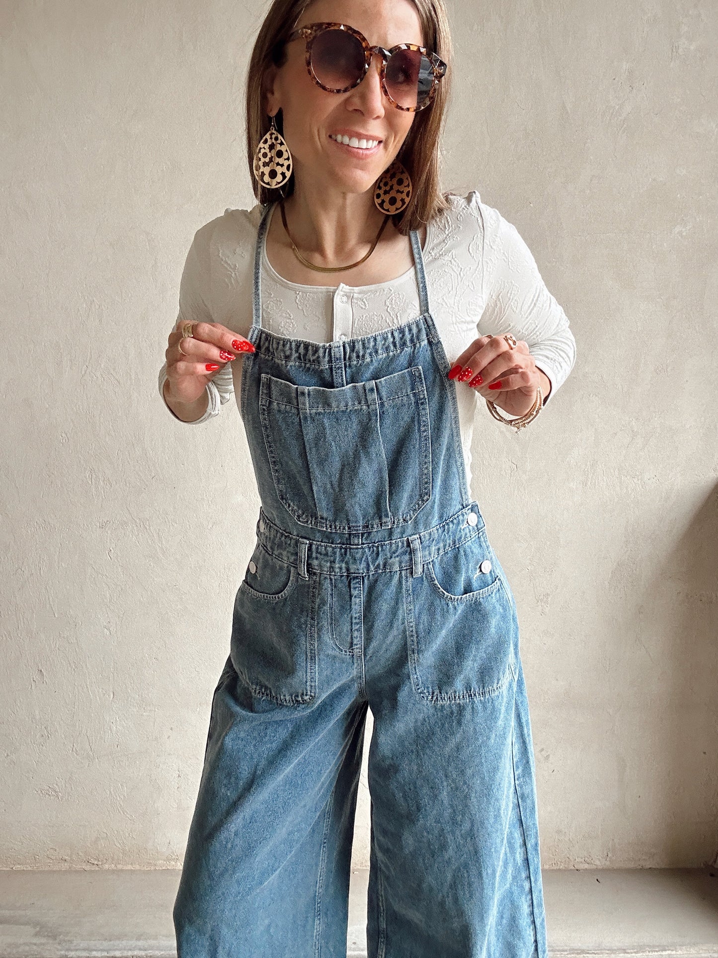 Madelyn Tie Back Overalls in Medium Denim