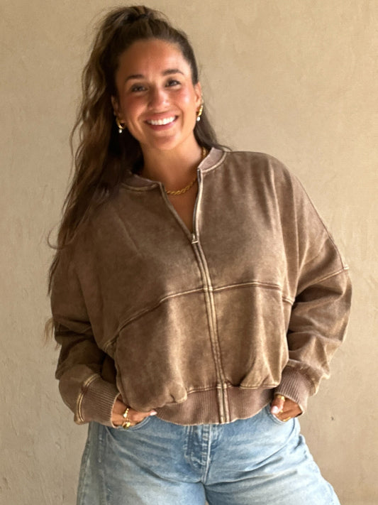 Kayla Bomber Jacket in Chocolate