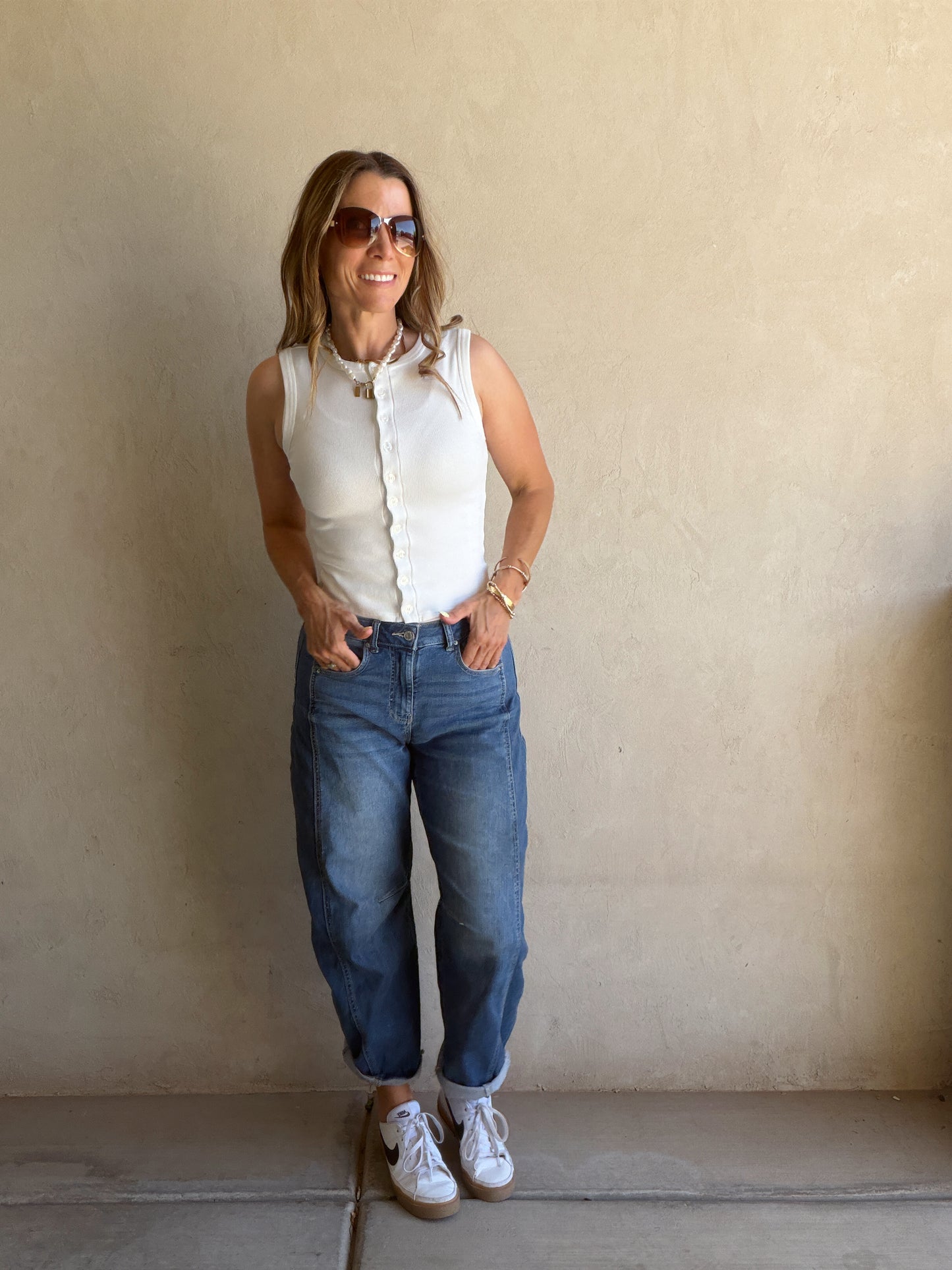 Talia Ribbed Sleeveless Tank in White