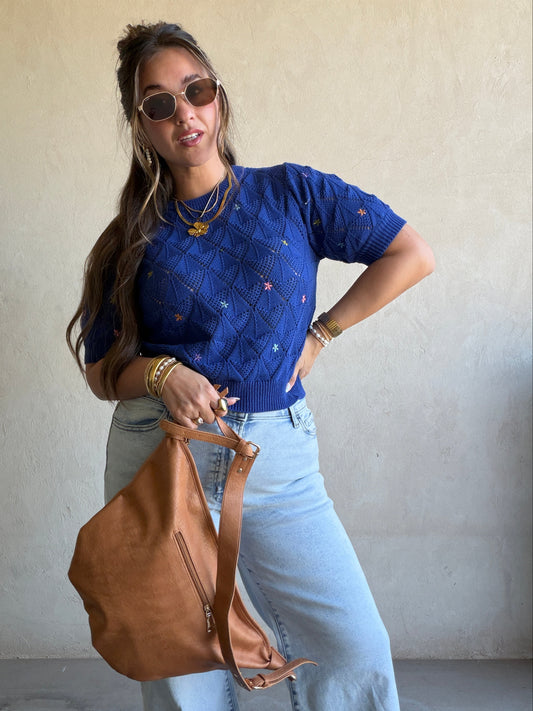 Kenzley Pointelle Sweater in Royal Blue