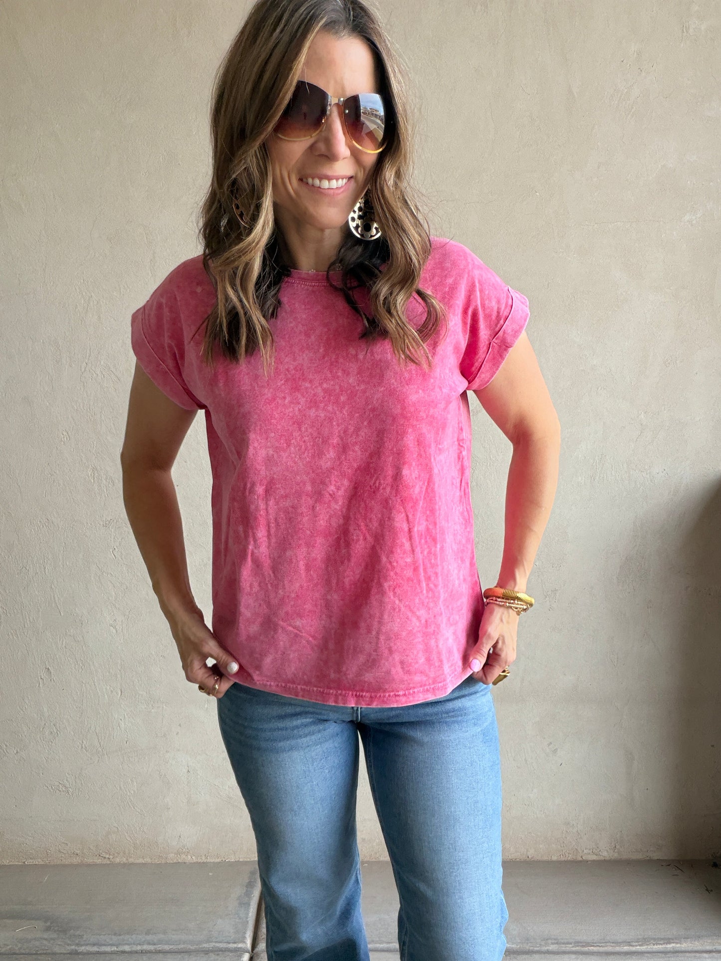Amber Mineral Washed Top in Raspberry