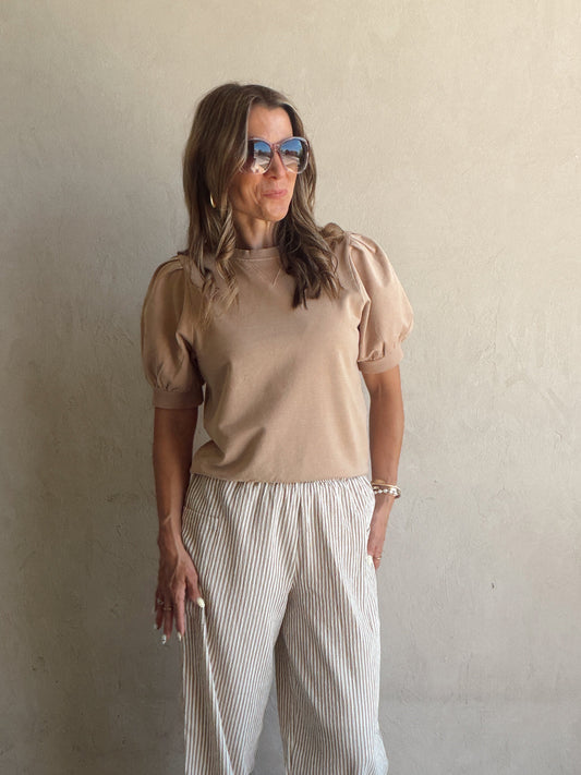Natalie Puff Sleeve Top in Tan
