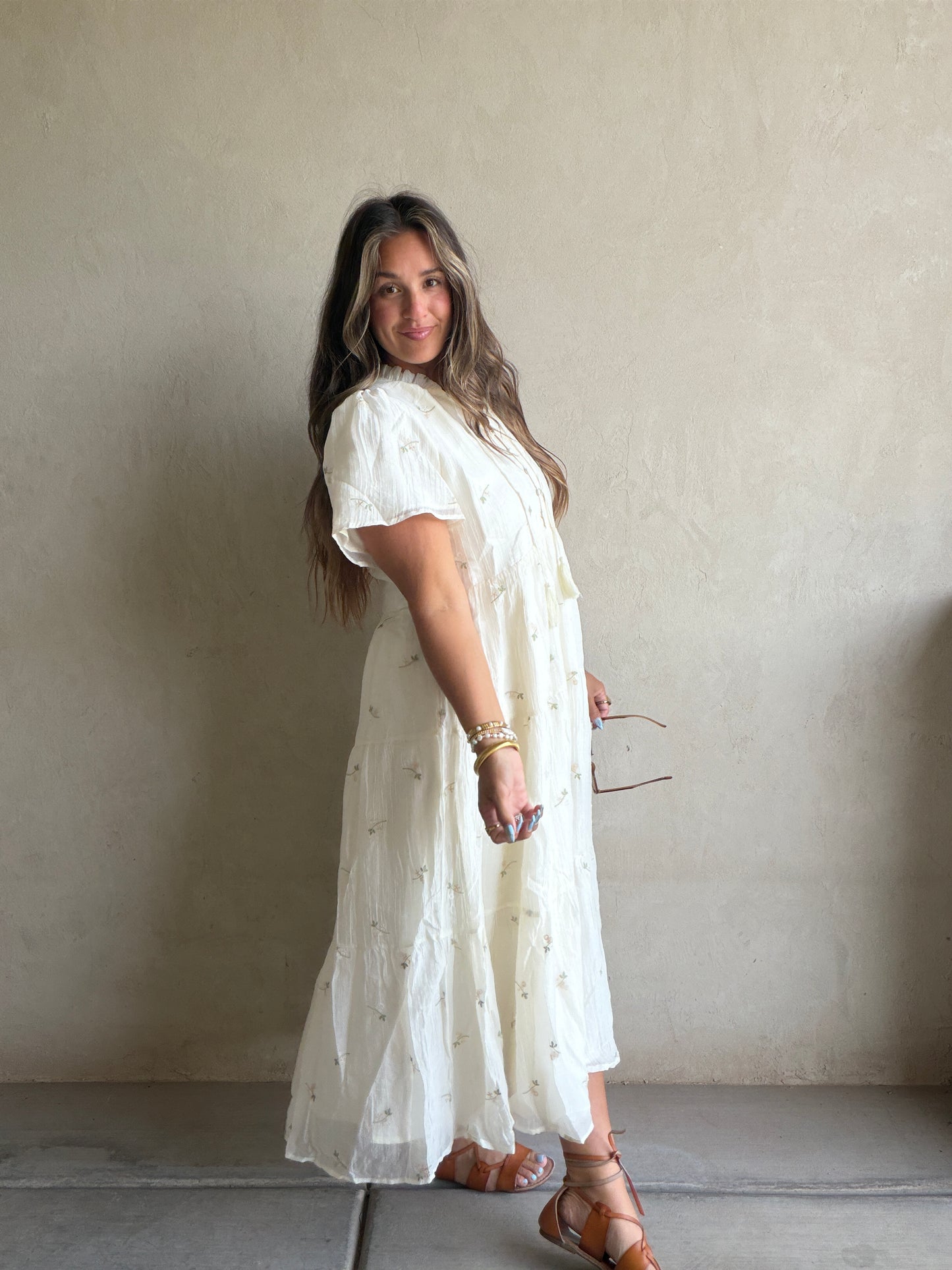 Ava Embroidered Dress in Cream