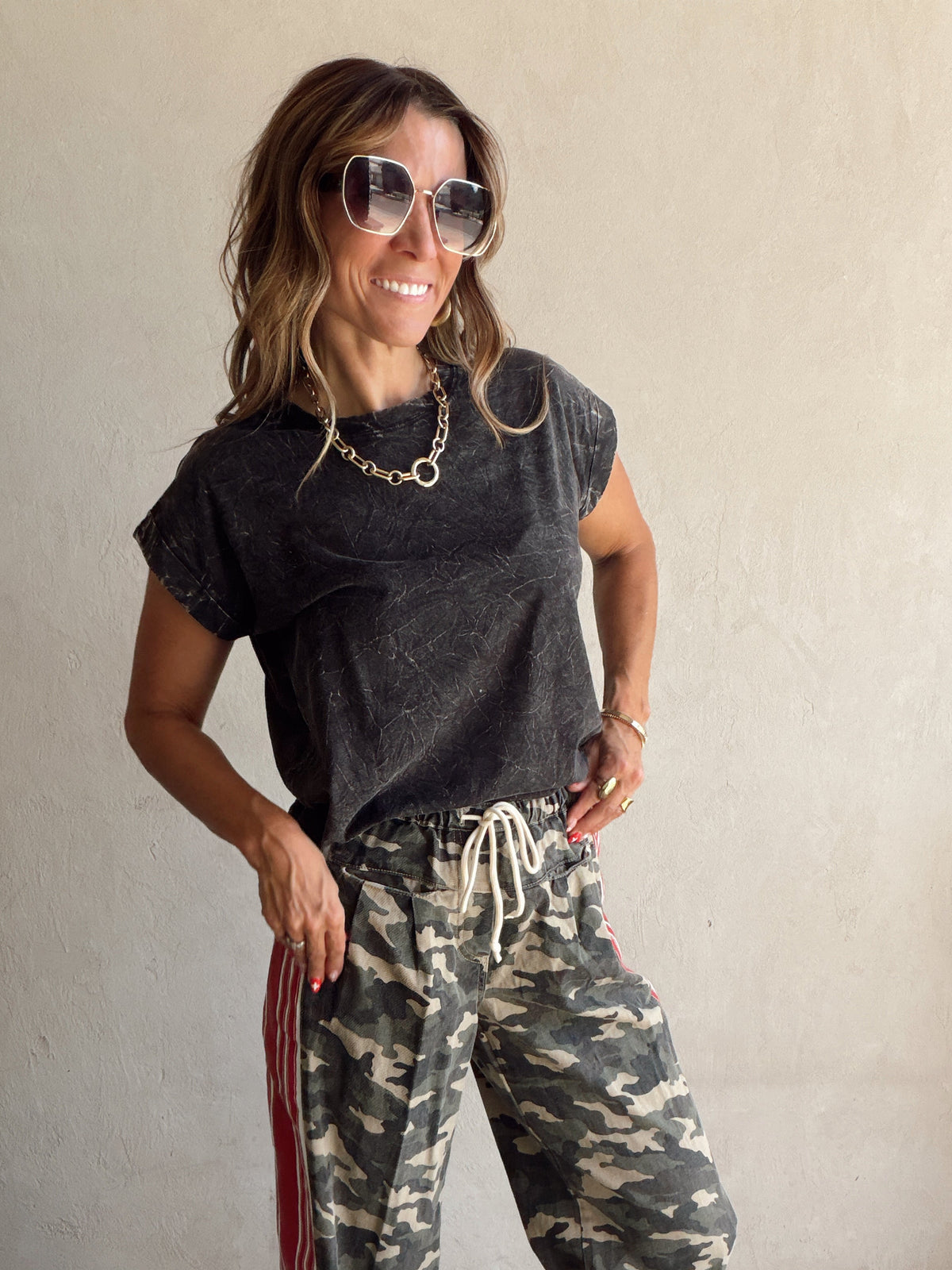 Amber Mineral Washed Top in Black