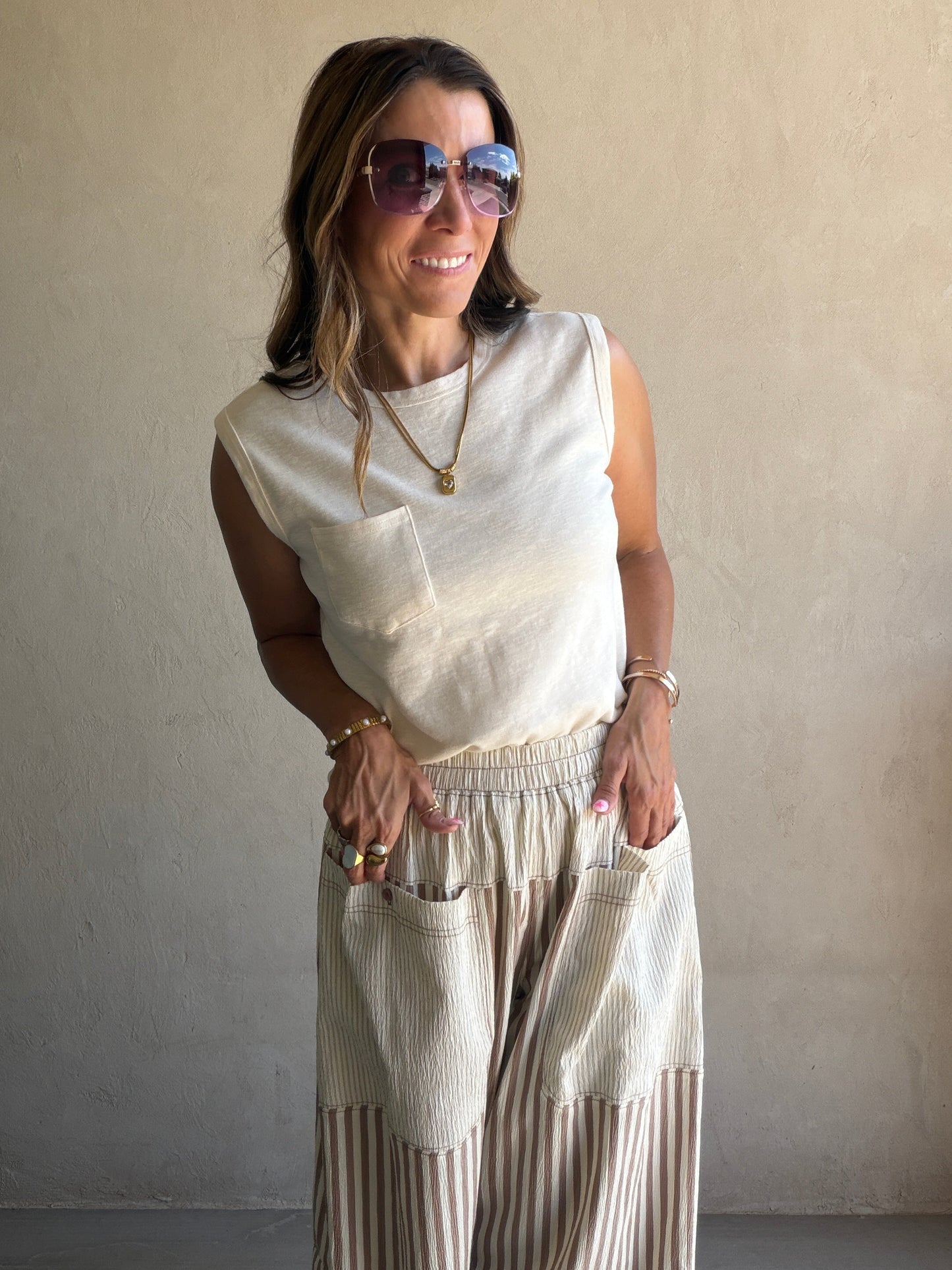 Charley Striped Parachute Pants in Mocha & Cream