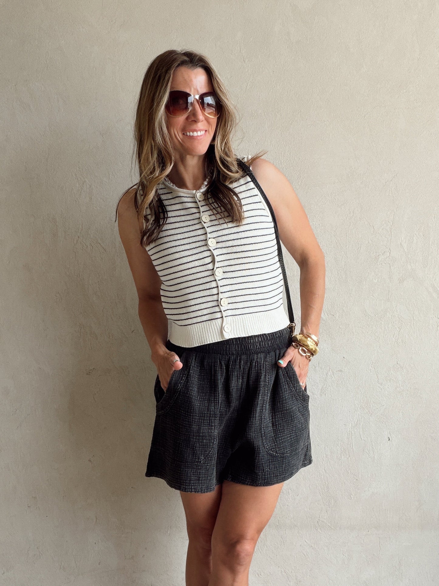 Kiley Striped Tank in Cream & Black