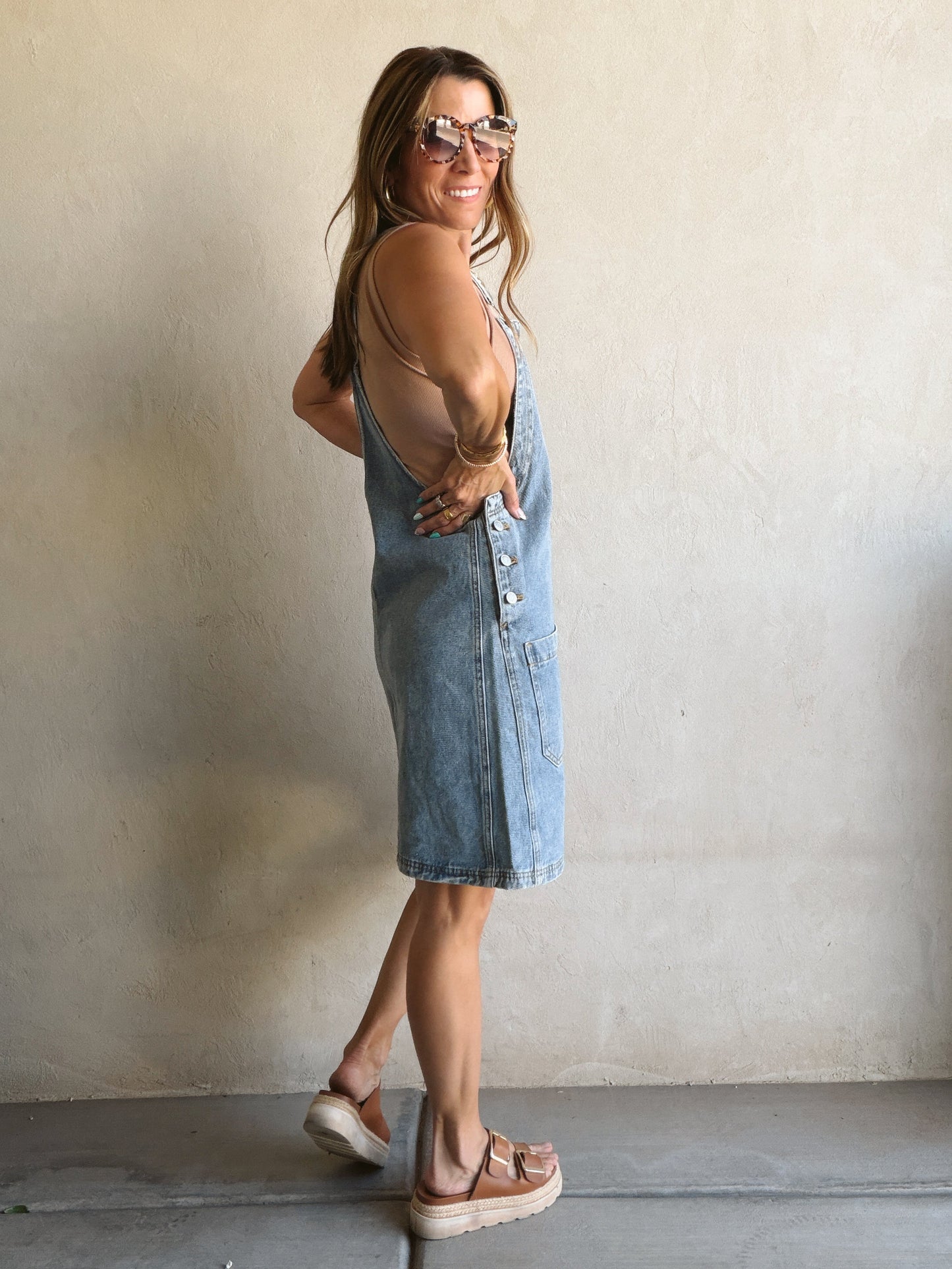 Angie Overall Dress in Medium Wash Denim