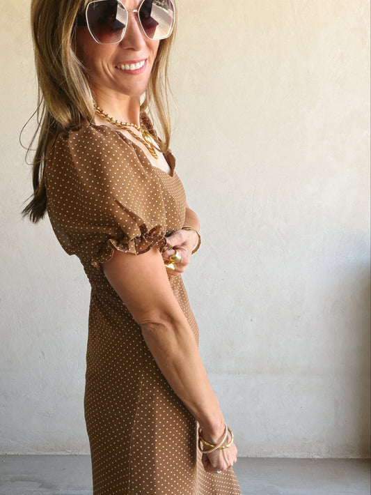 Bridget Dress in Brown Polka Dot