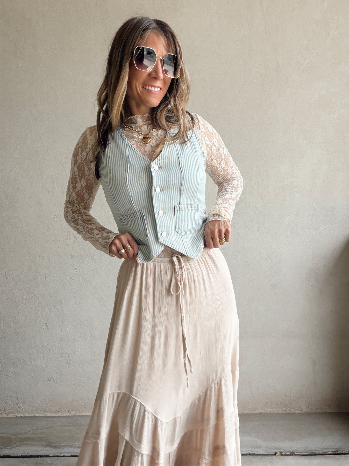 Paisley Boho Skirt in Light Beige