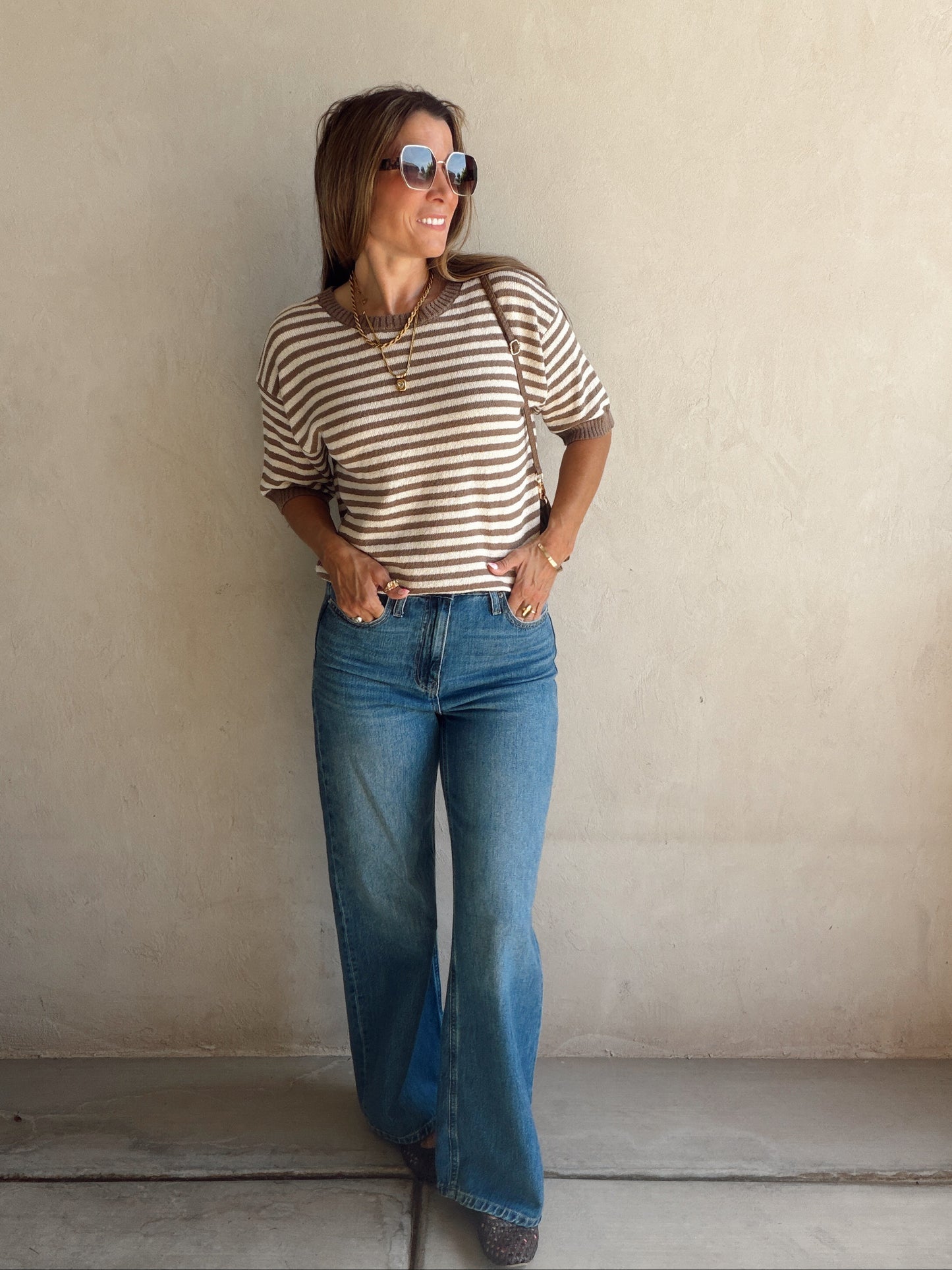 Emerald Striped Top in Mocha & Cream