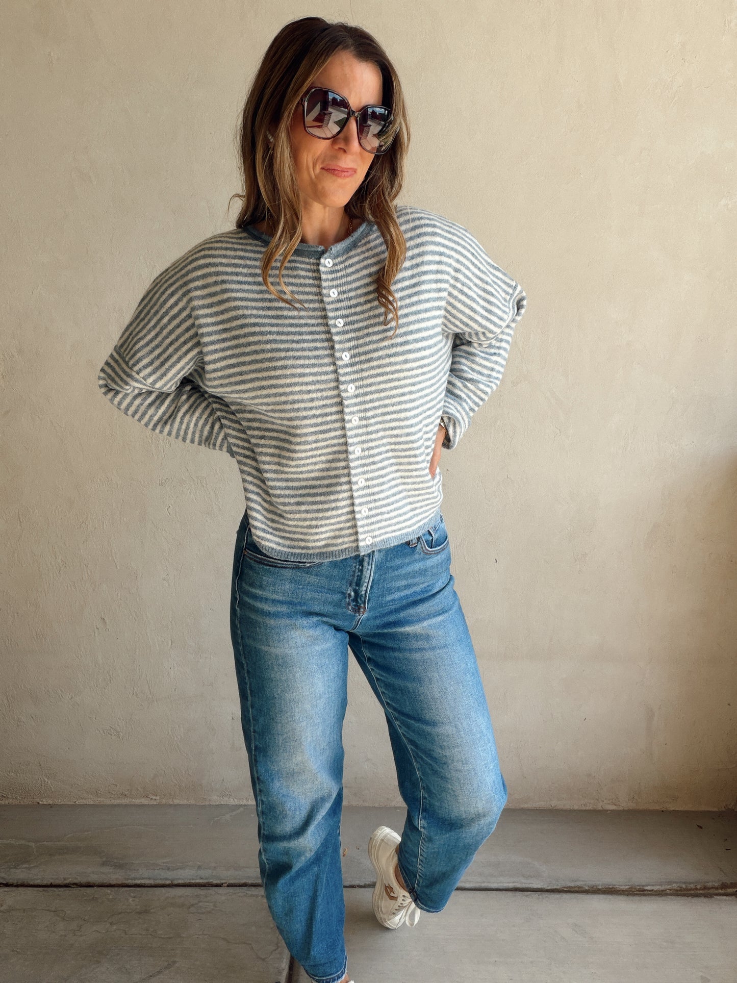 Bridget Cardigan in Dusty Blue