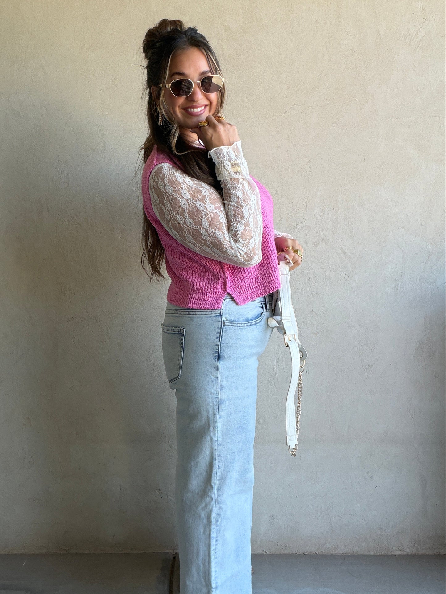 Liza Mesh Lace Top in White