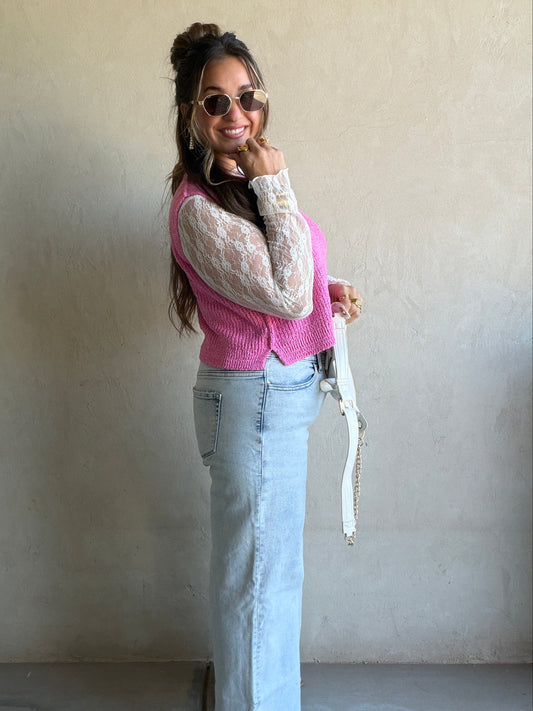 Liza Mesh Lace Top in White