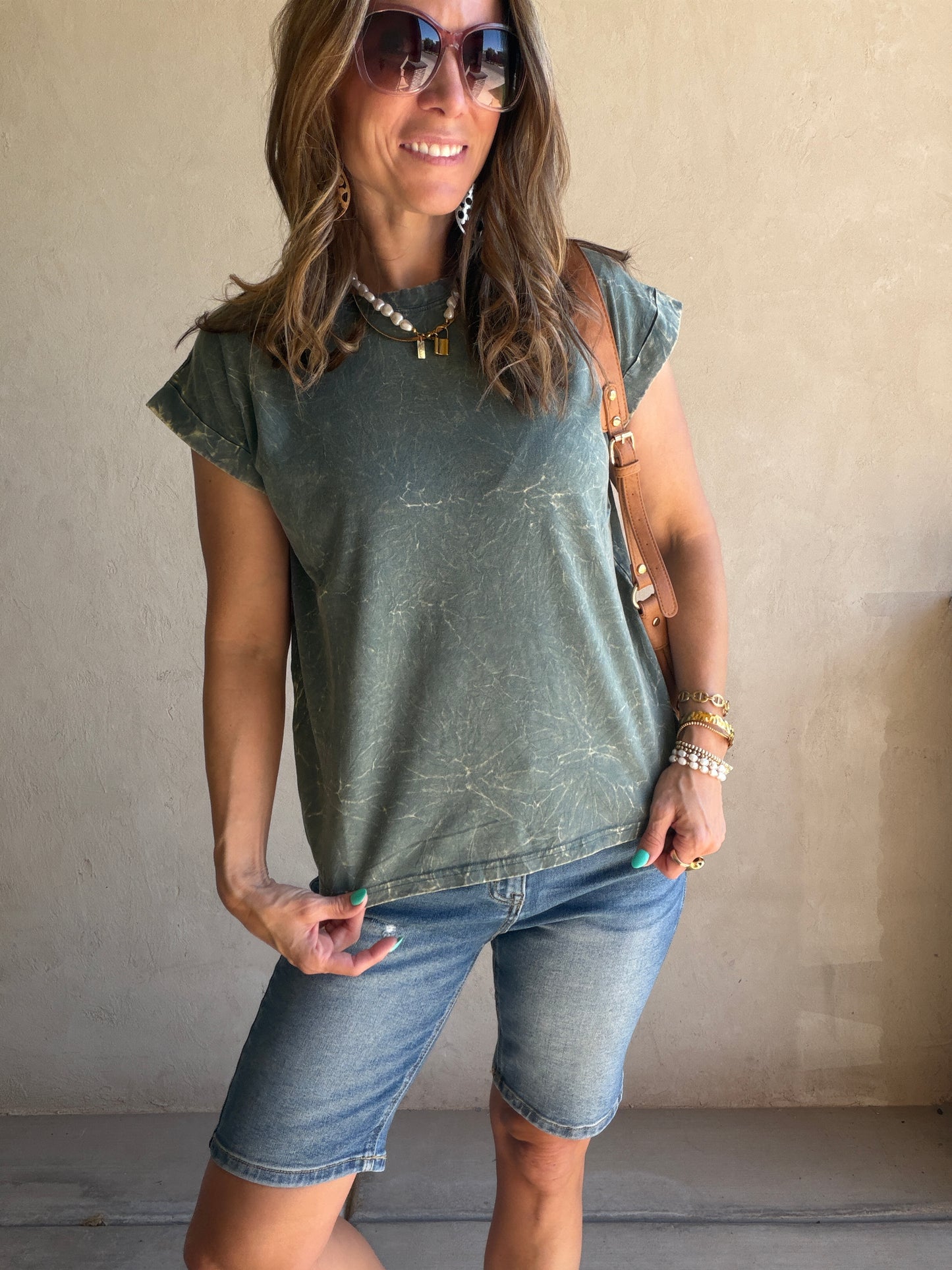 Amber Mineral Washed Top in Forest
