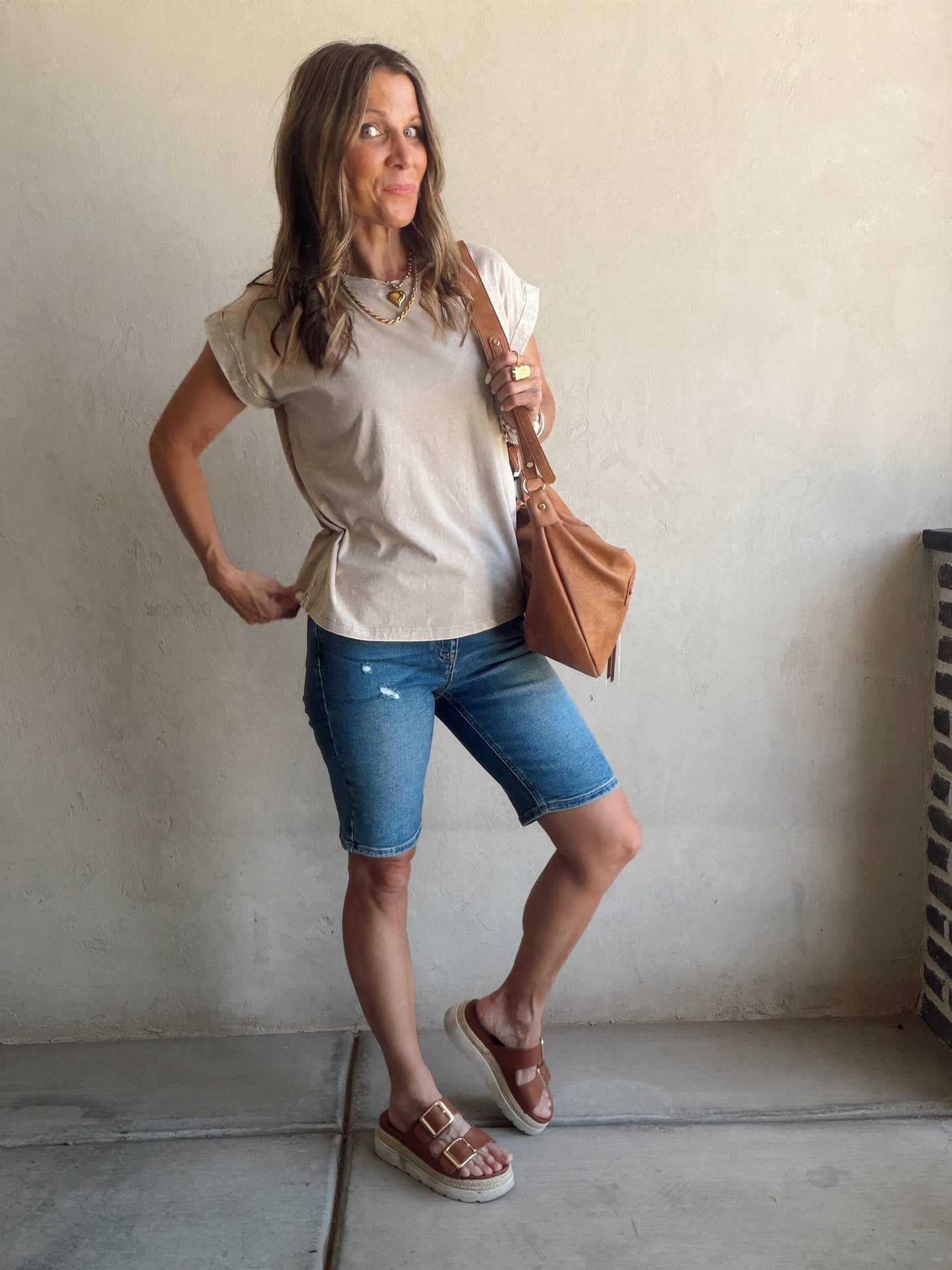 Amber Mineral Washed Top in Tan