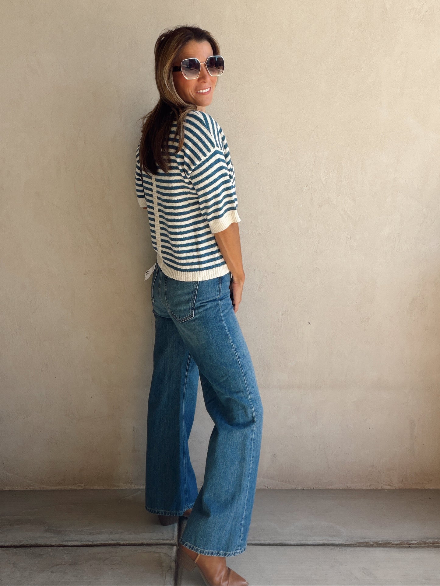 Emerald Striped Top in Blue & Ivory