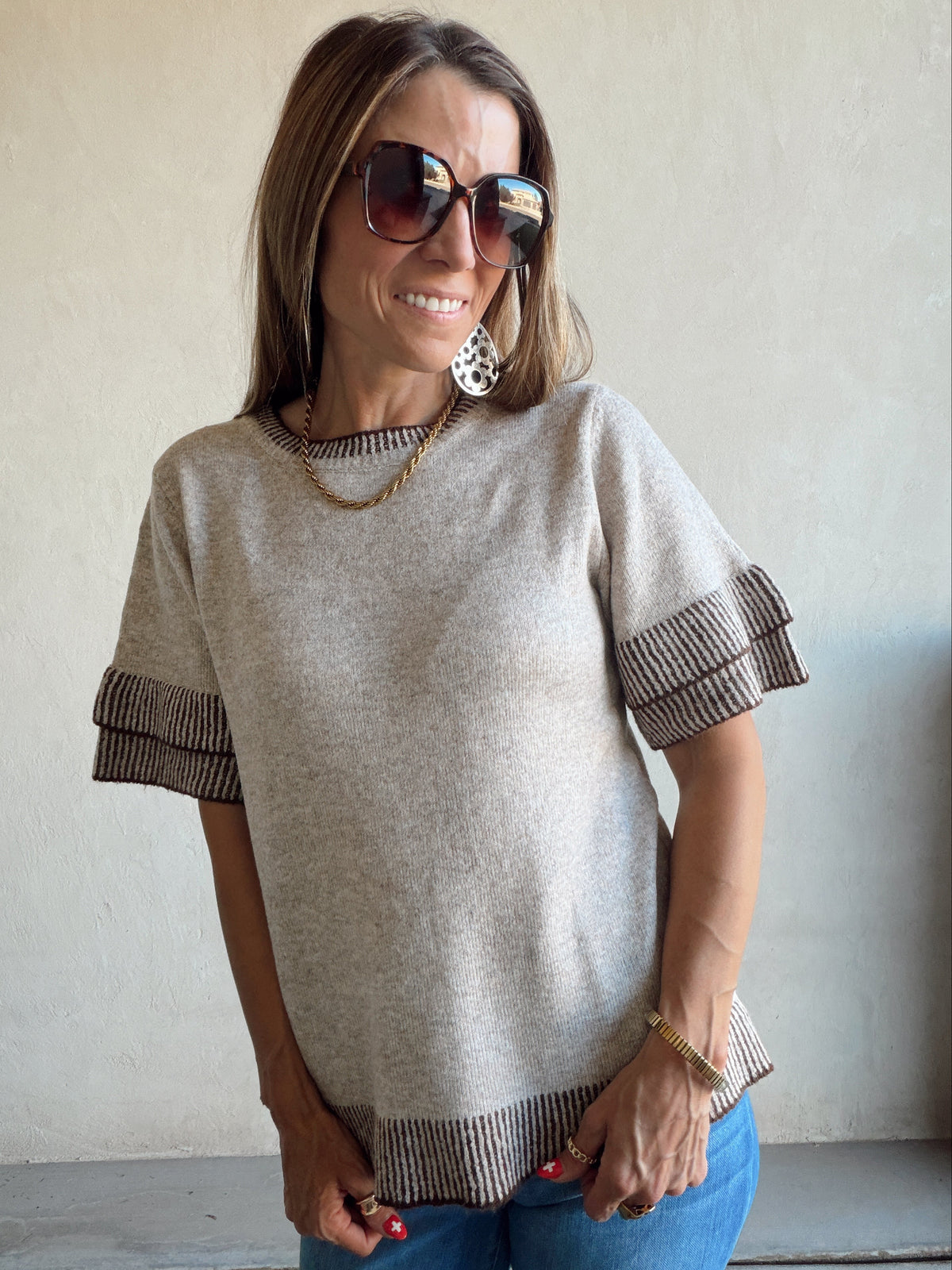 Teresa Sweater in Beige & Chocolate