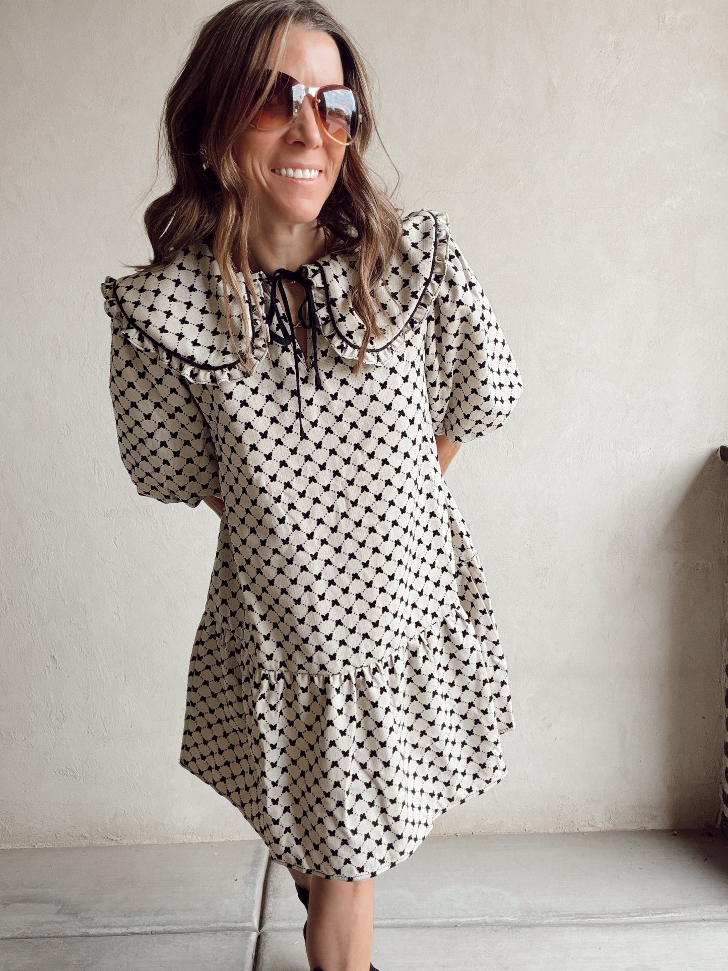 Melody Midi Dress in Cream & Black