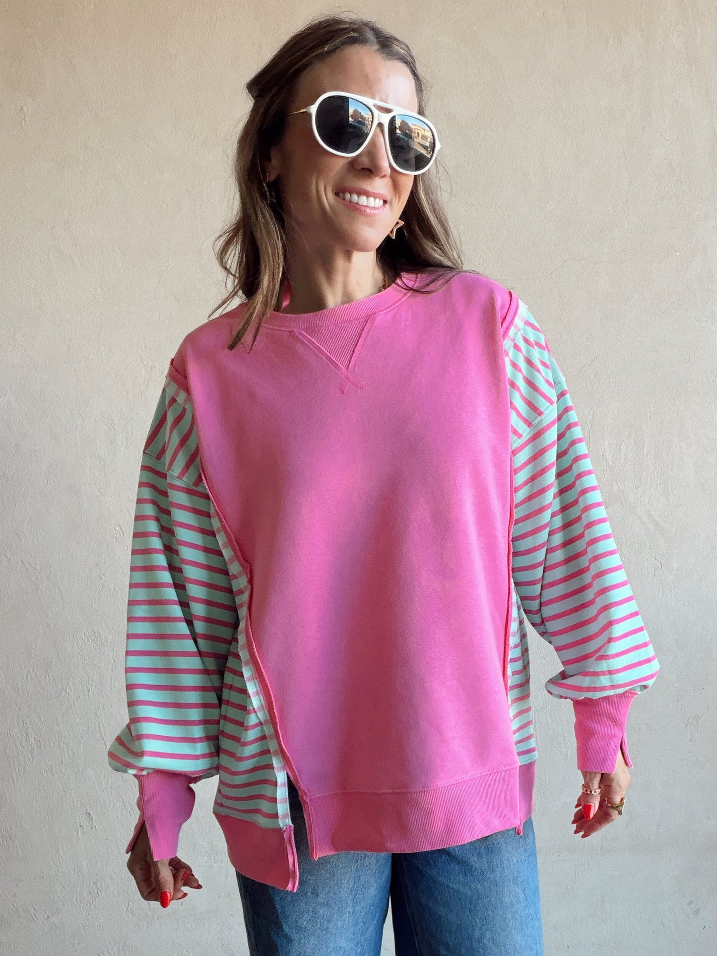 Perry Striped Top in Pink & Turqouise