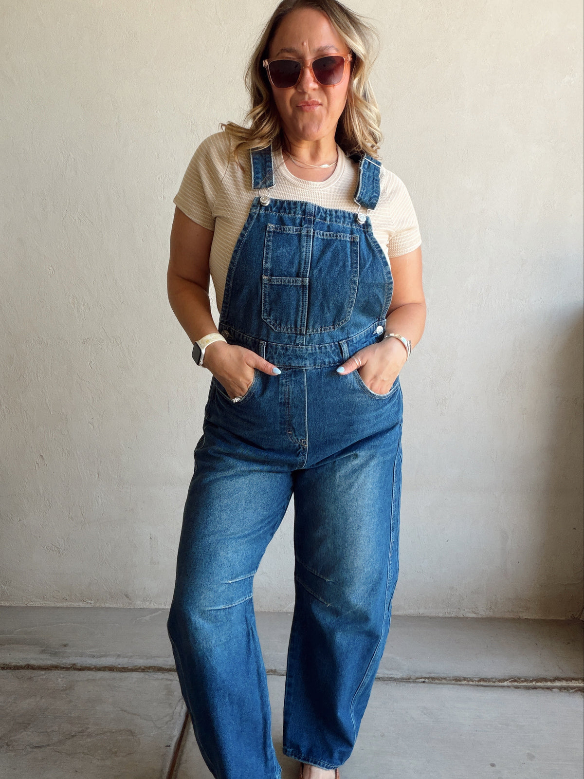 Annalee Denim Barrel Overalls in Dark Wash