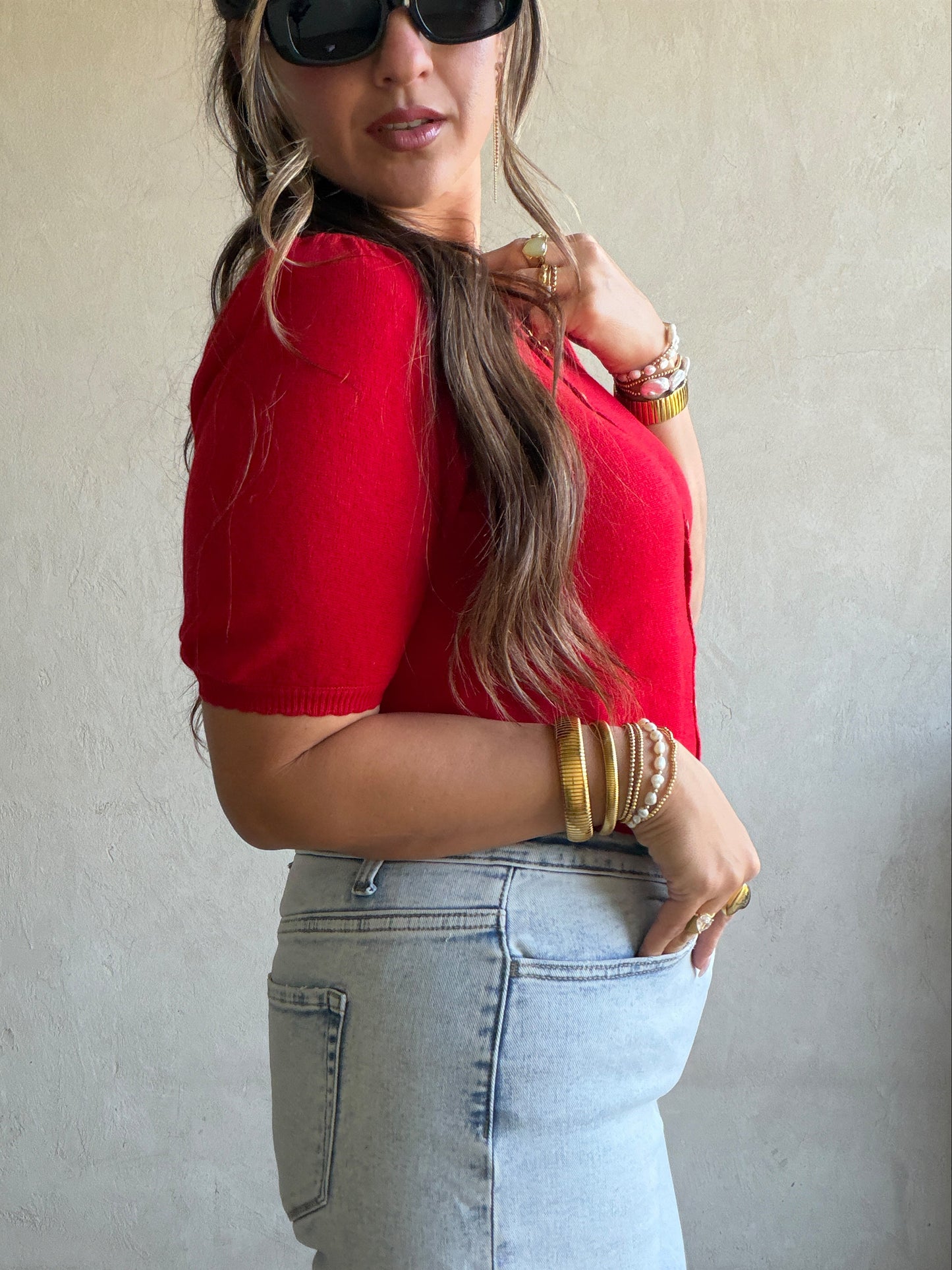 Emmie Button Down Sweater in Red