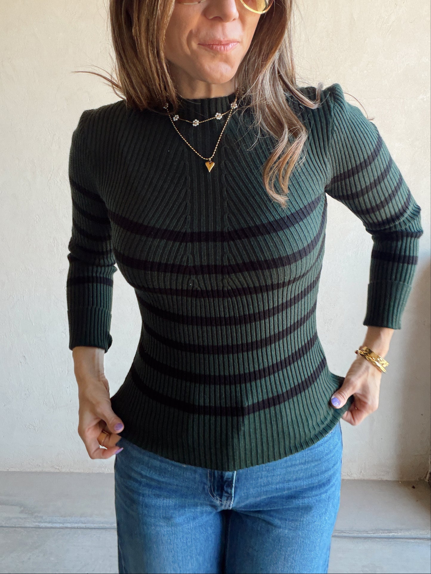 Laynie Ribbed Top in Green & Black