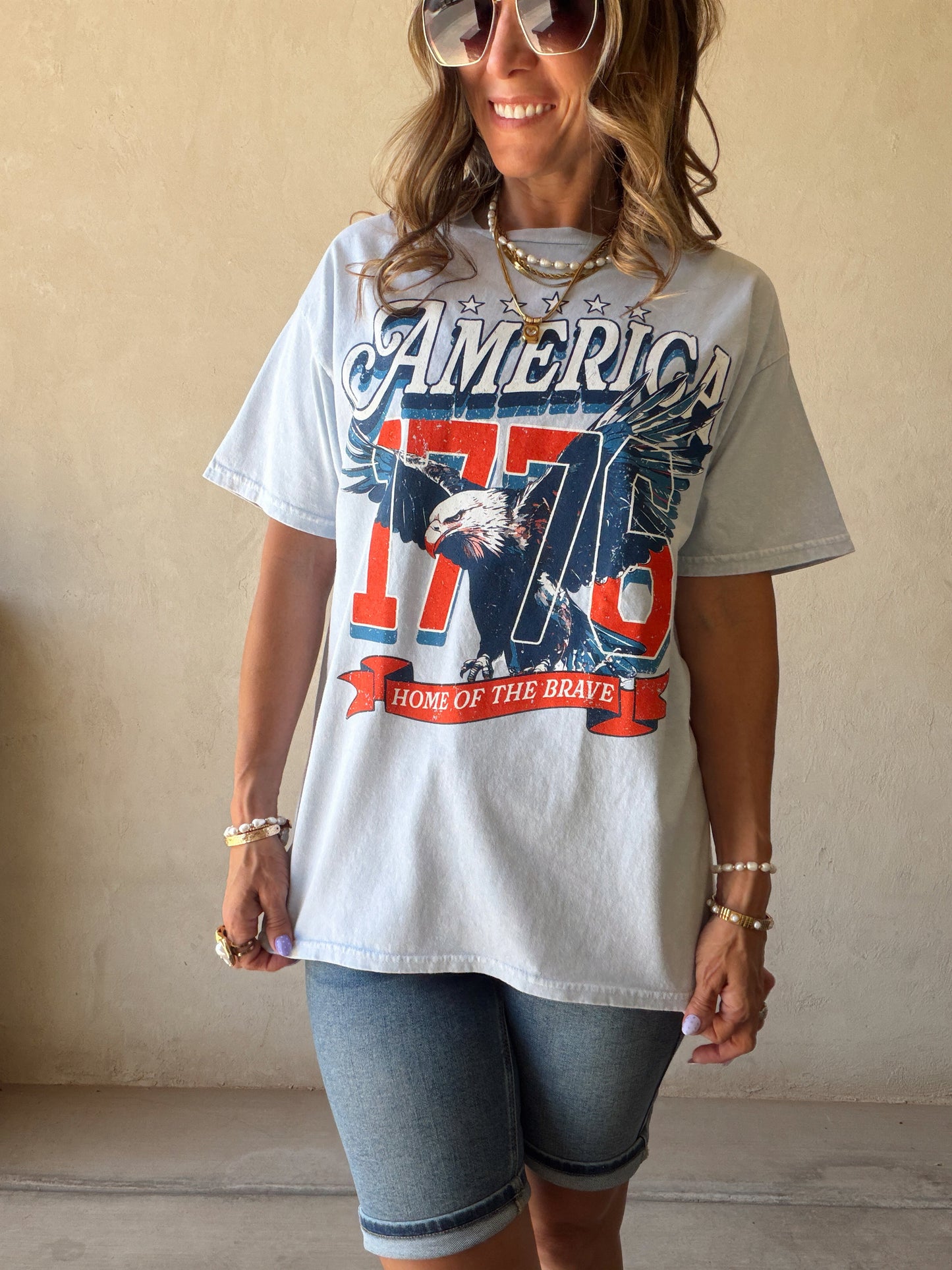 America 1776 Home of the Brave Tee in Light Blue