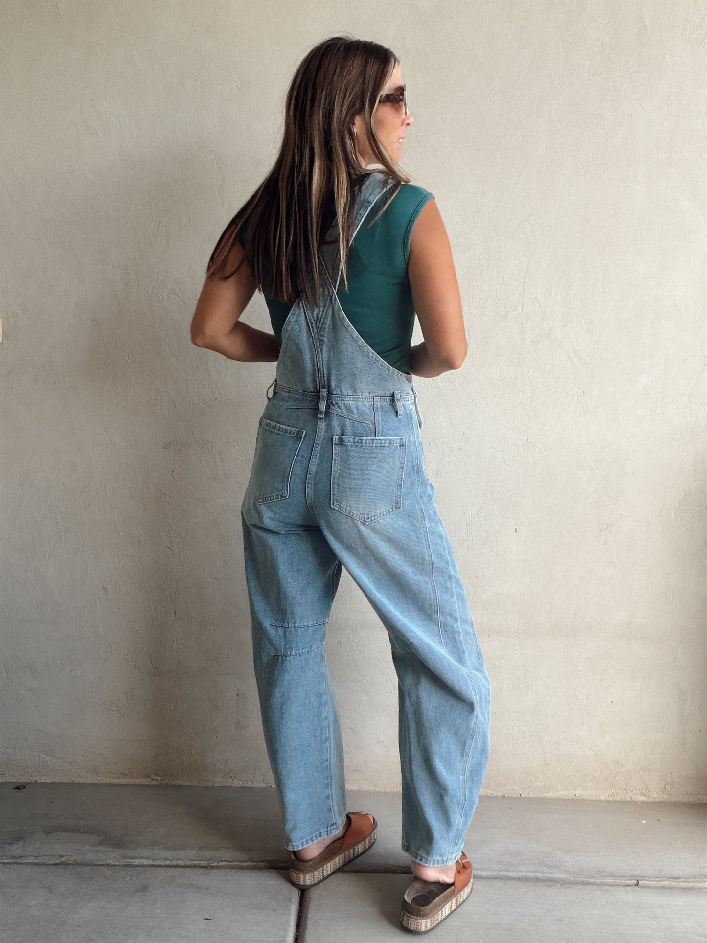 Bridget Denim Barrel Overalls in Medium Wash