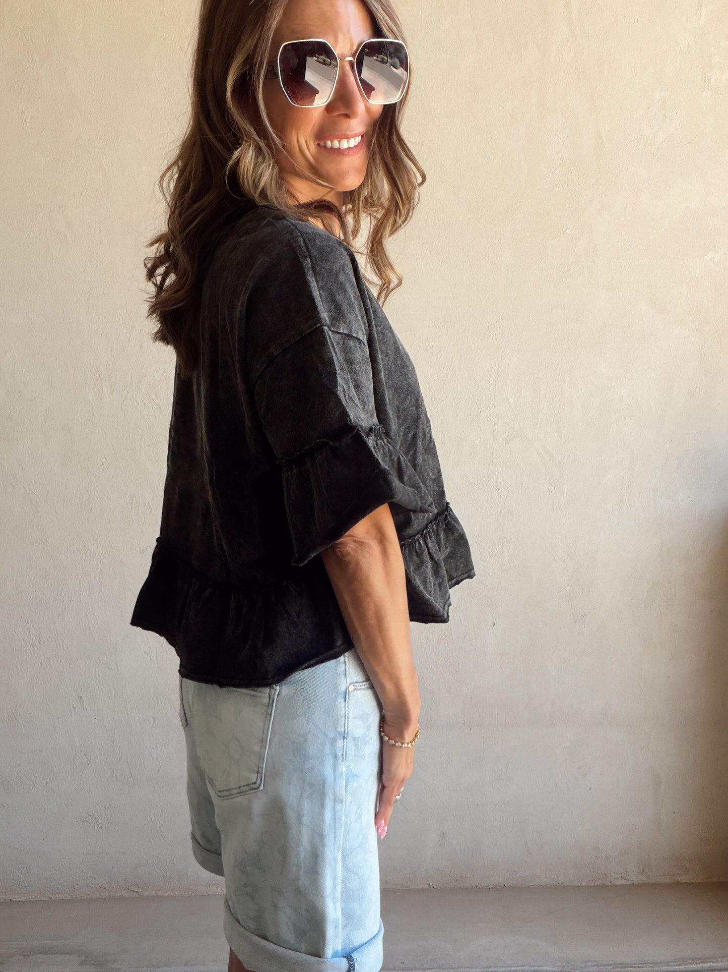 Natalia Flowy Top in Black