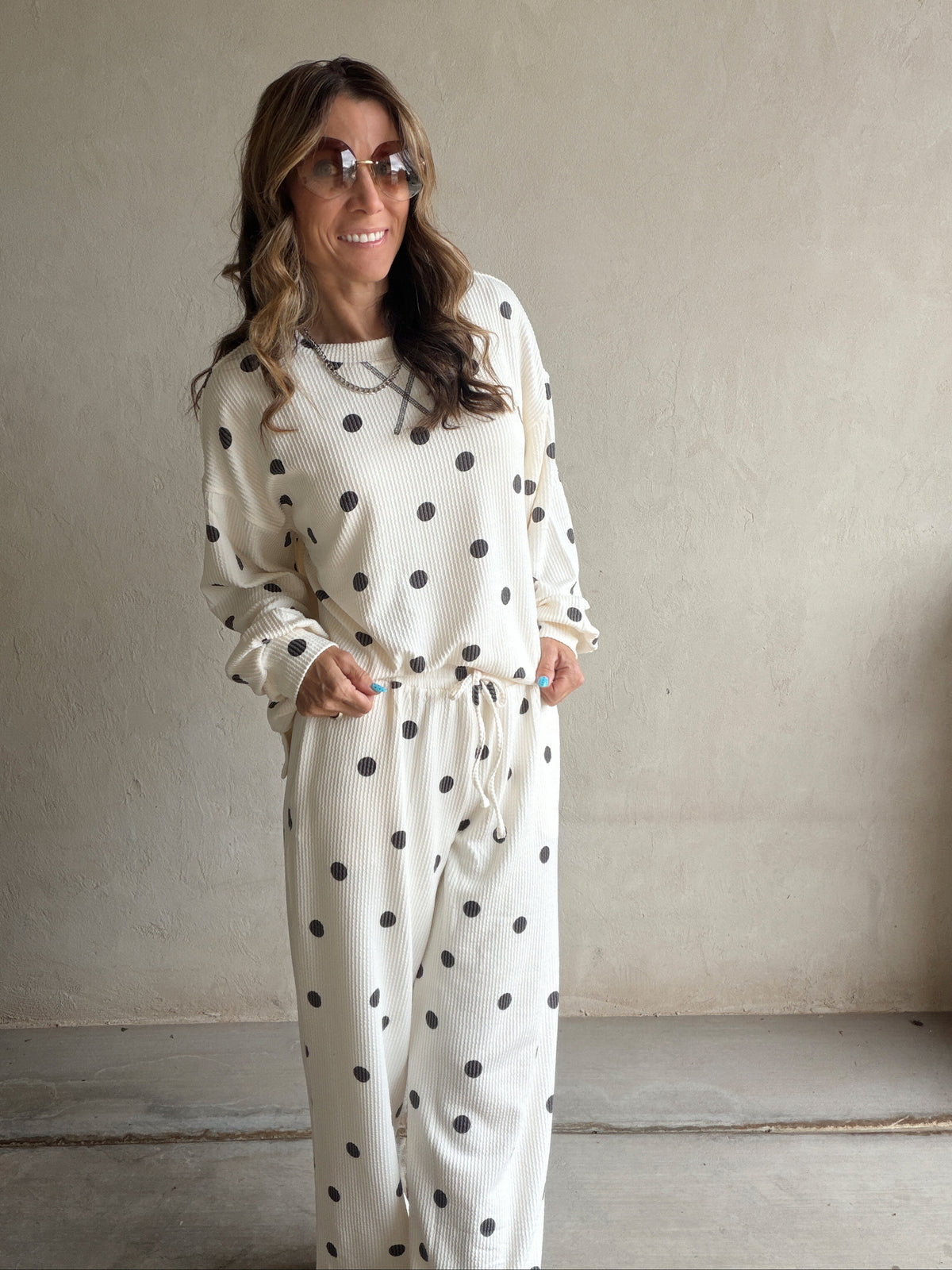 Rylee Ribbed Polka Dot Set in Ecru & Black