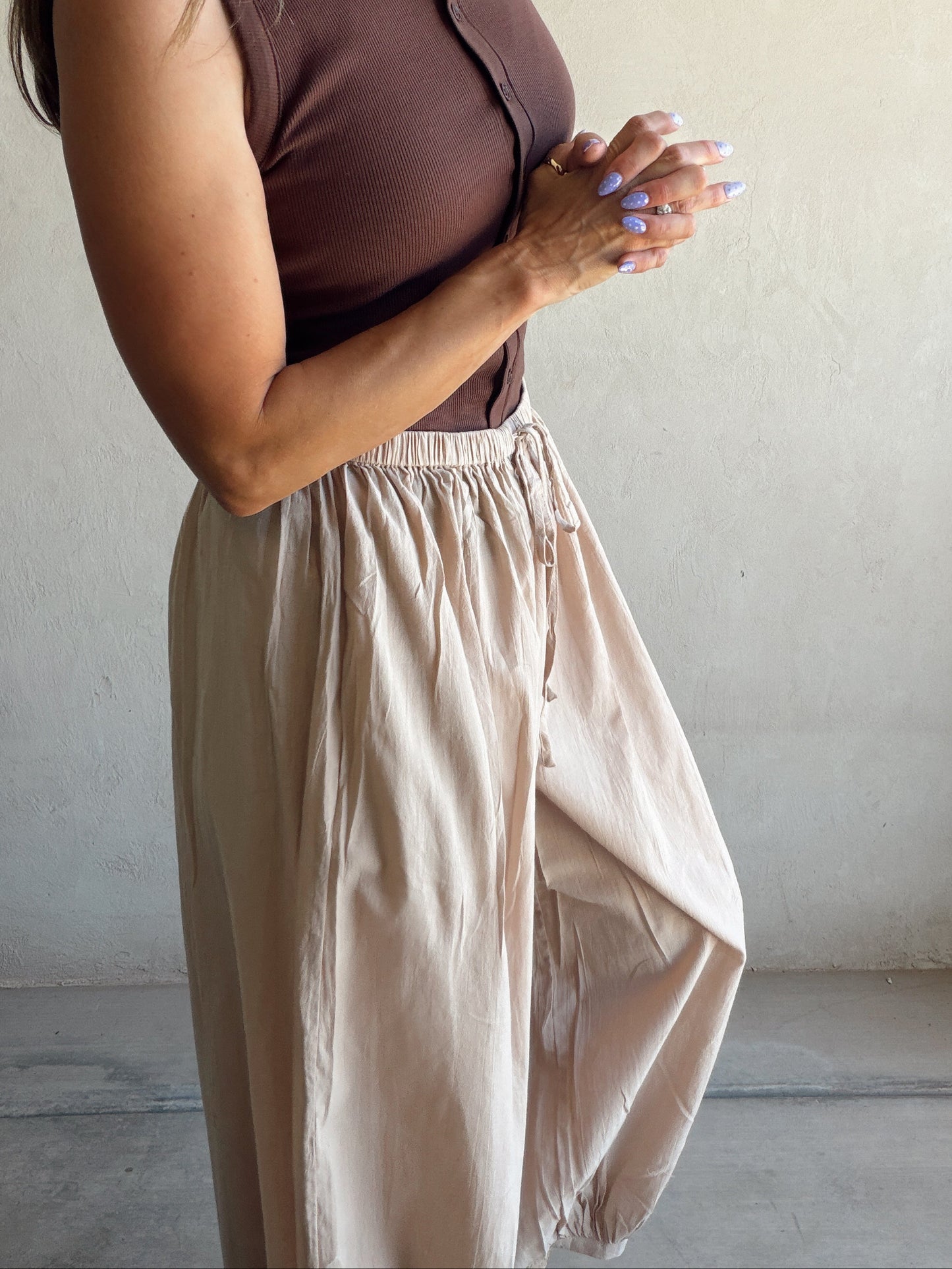 Tara Flowy Parachute Pants in Tan