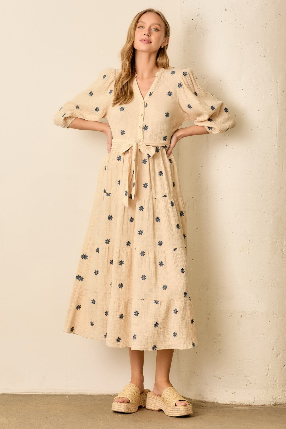 Eden Embroidered Dress in Cream