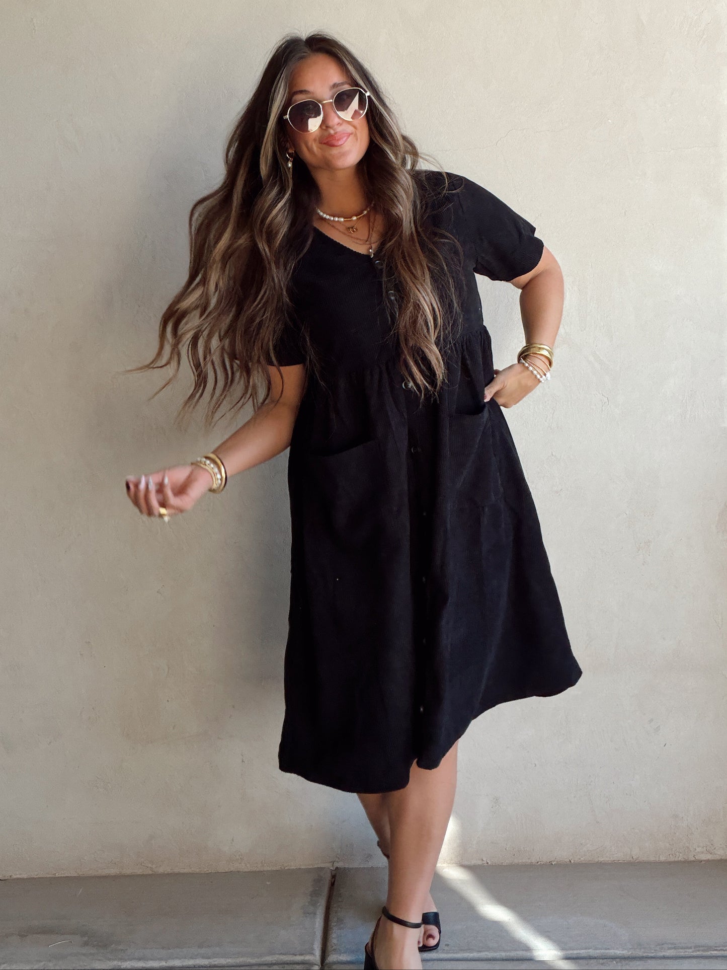 McKayla Corduroy Dress in Black