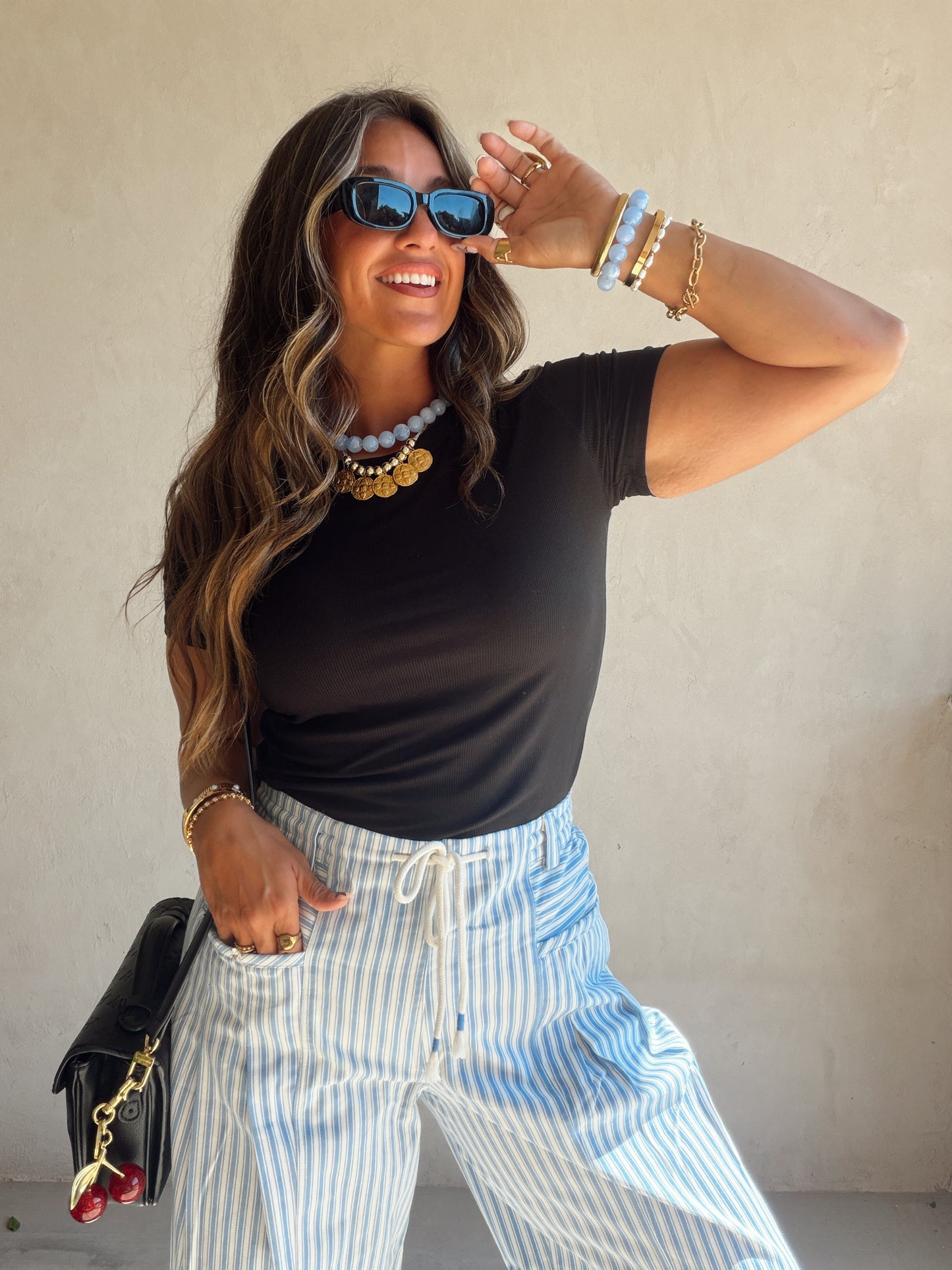 Jess Pants in Baby Blue & White