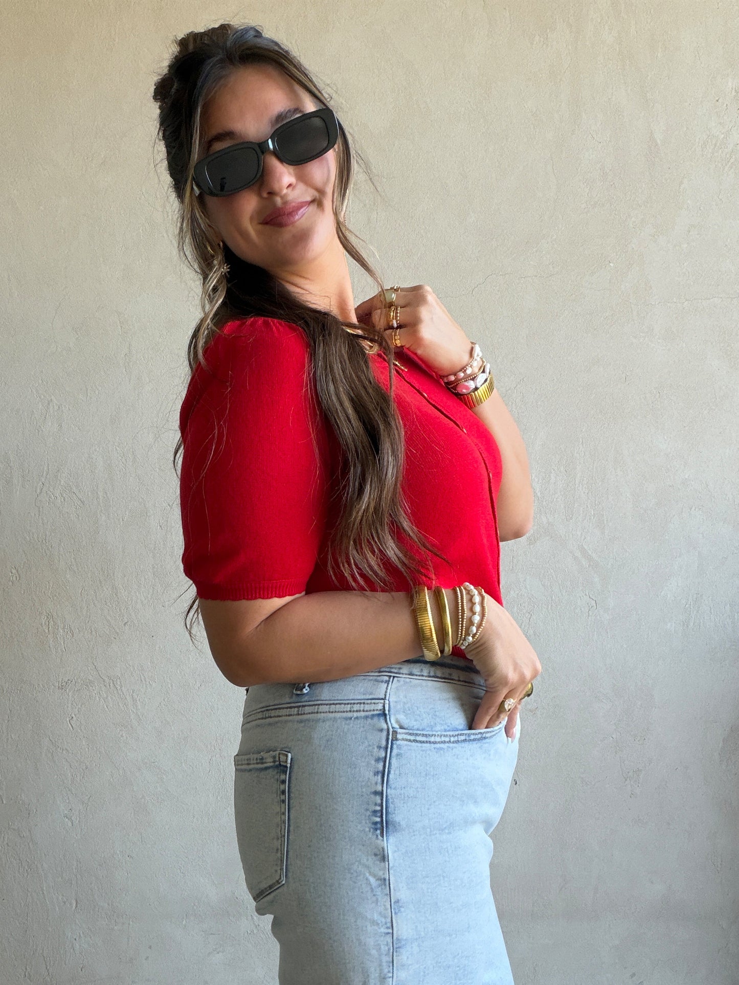 Emmie Button Down Sweater in Red