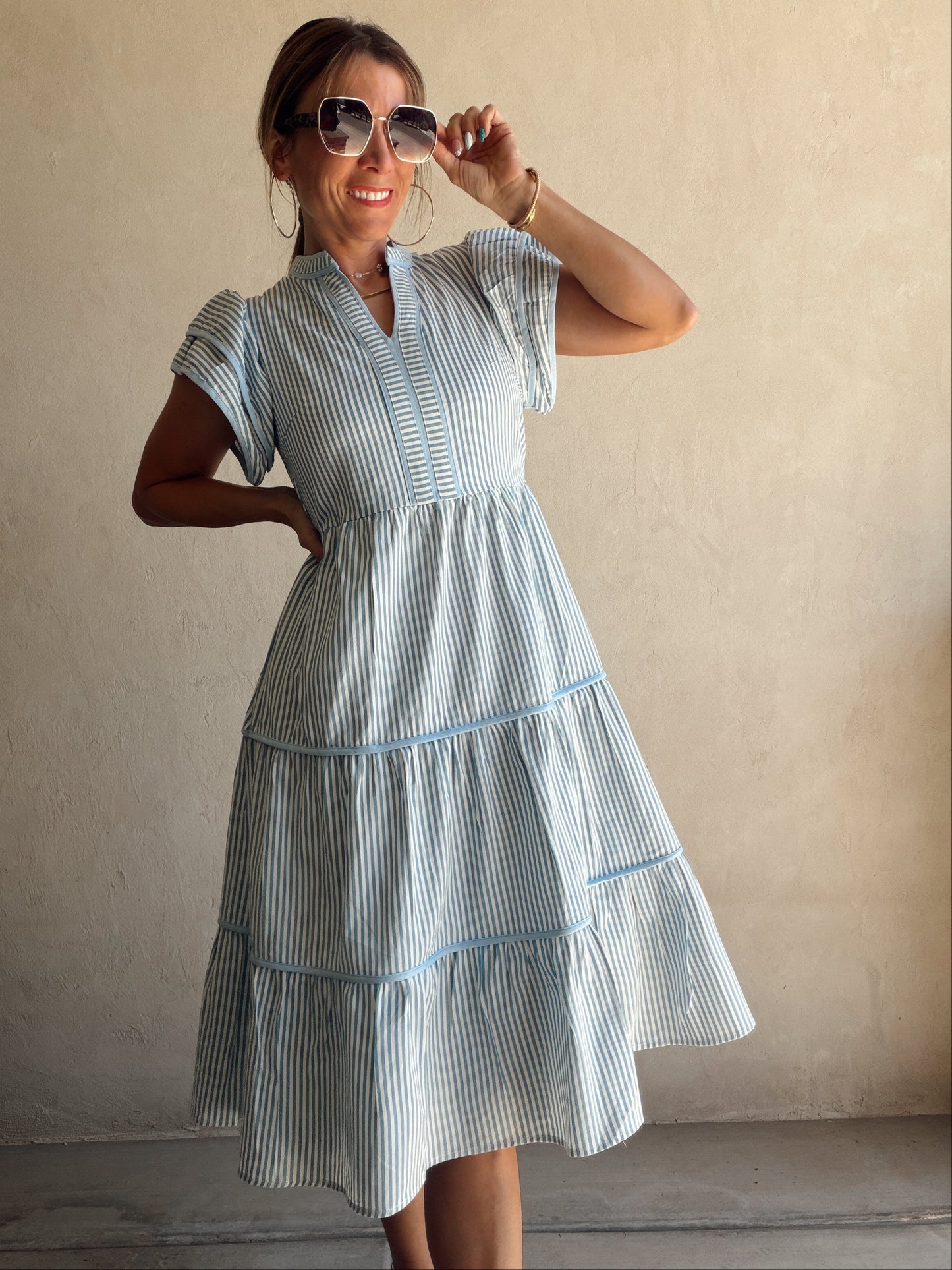 Cecilia Striped Dress in Blue & White