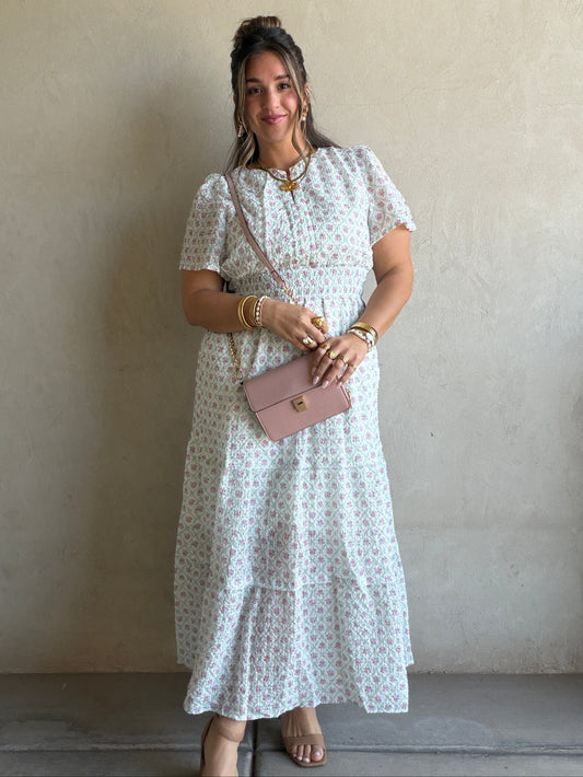Sunday Floral Dress in Green, Pink & Ivory