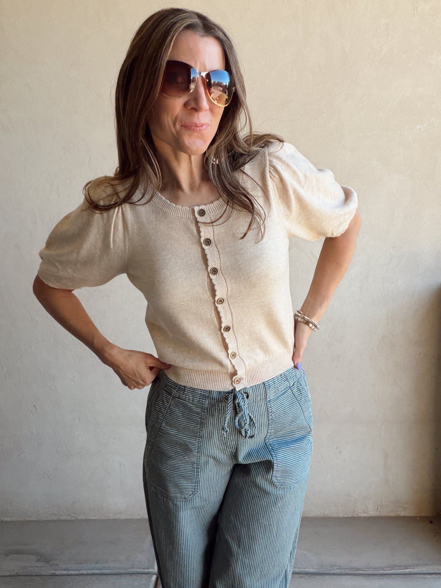 Emmie Button Down Sweater in Natural