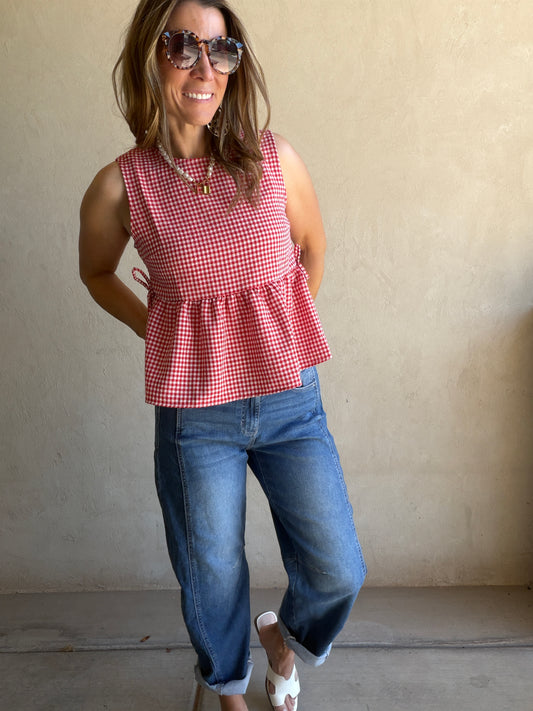 Marilyn Top in Red Gingham