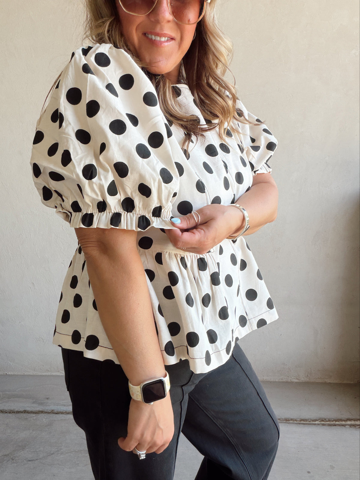 Barb Polka Dot top in Natural & Black
