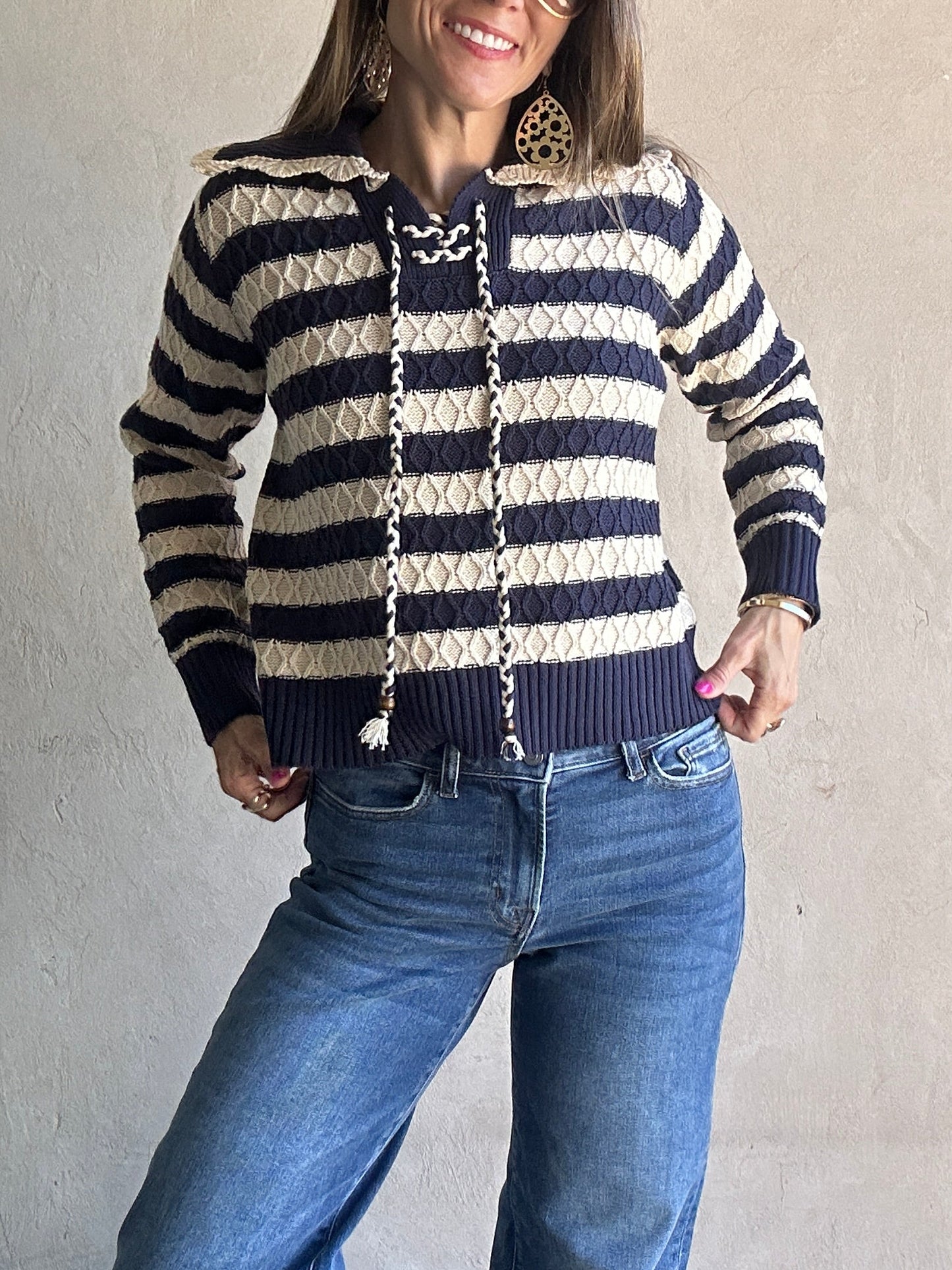 Harper Sweater in Navy & Oatmeal