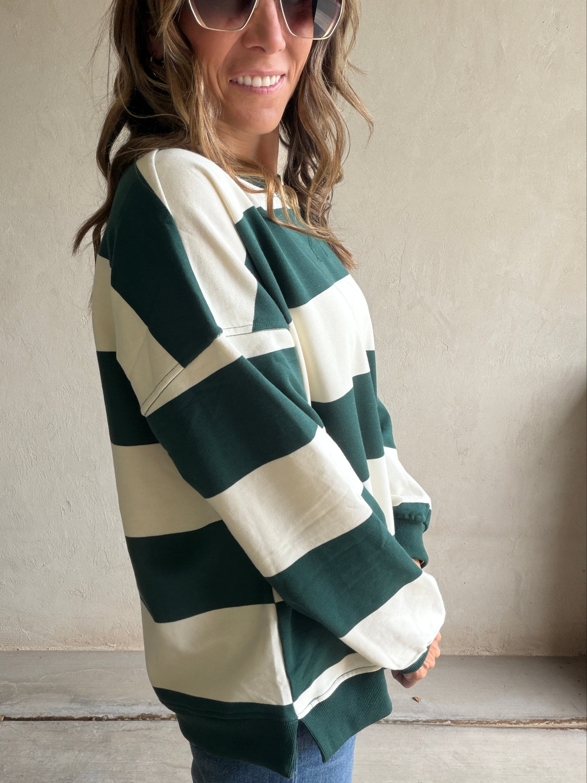 Jada Sweatshirt in Hunter Green & Cream