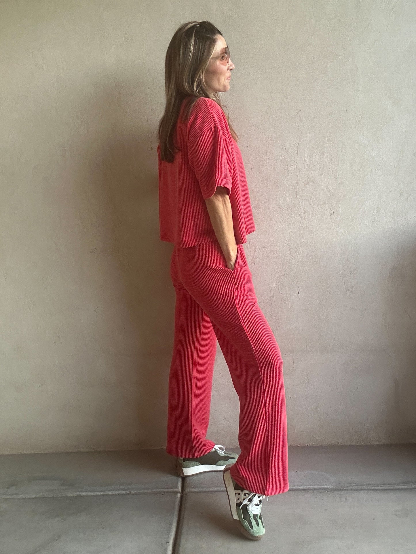 Ruby Ribbed Set in Red