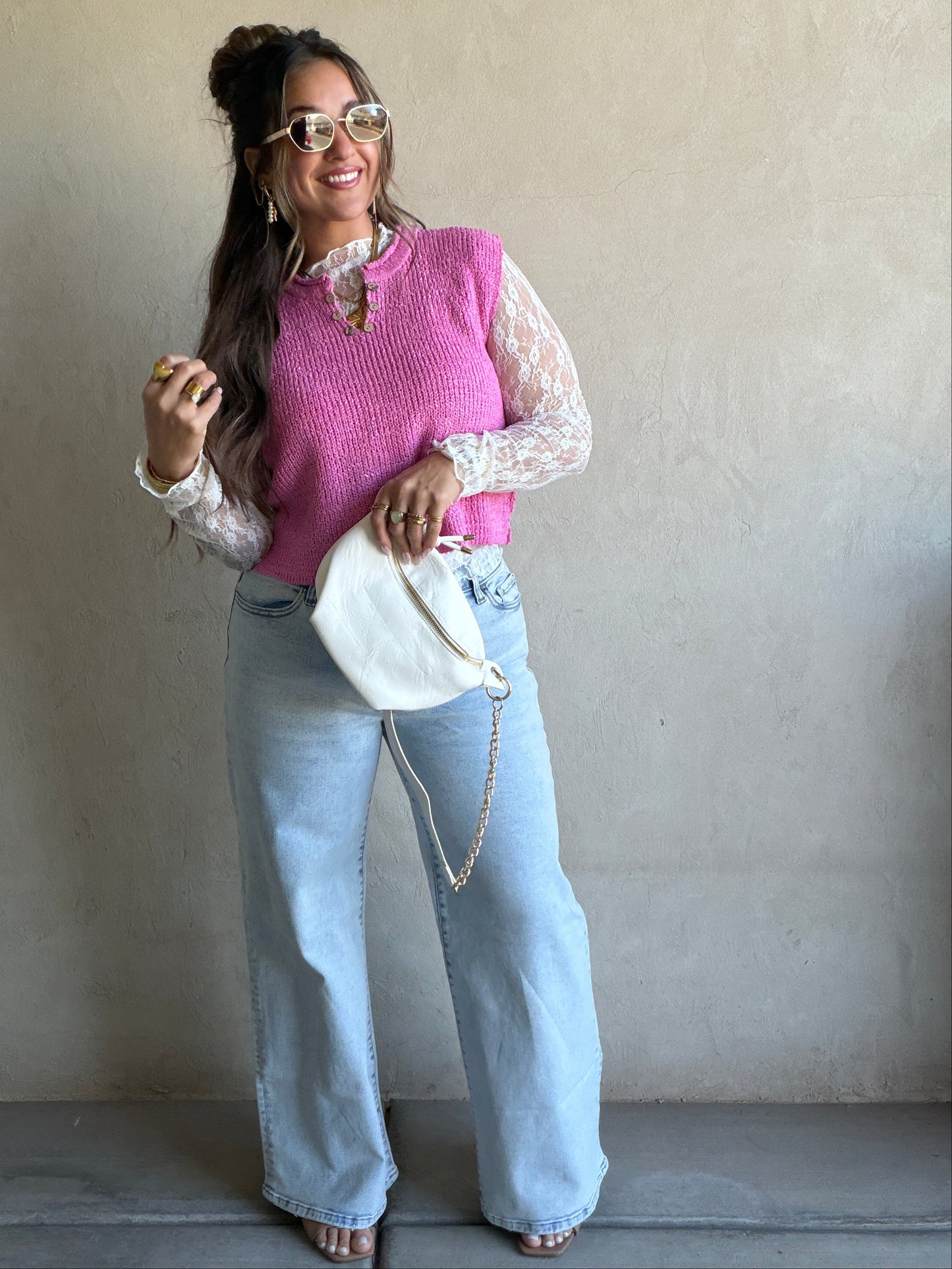 Liza Mesh Lace Top in White