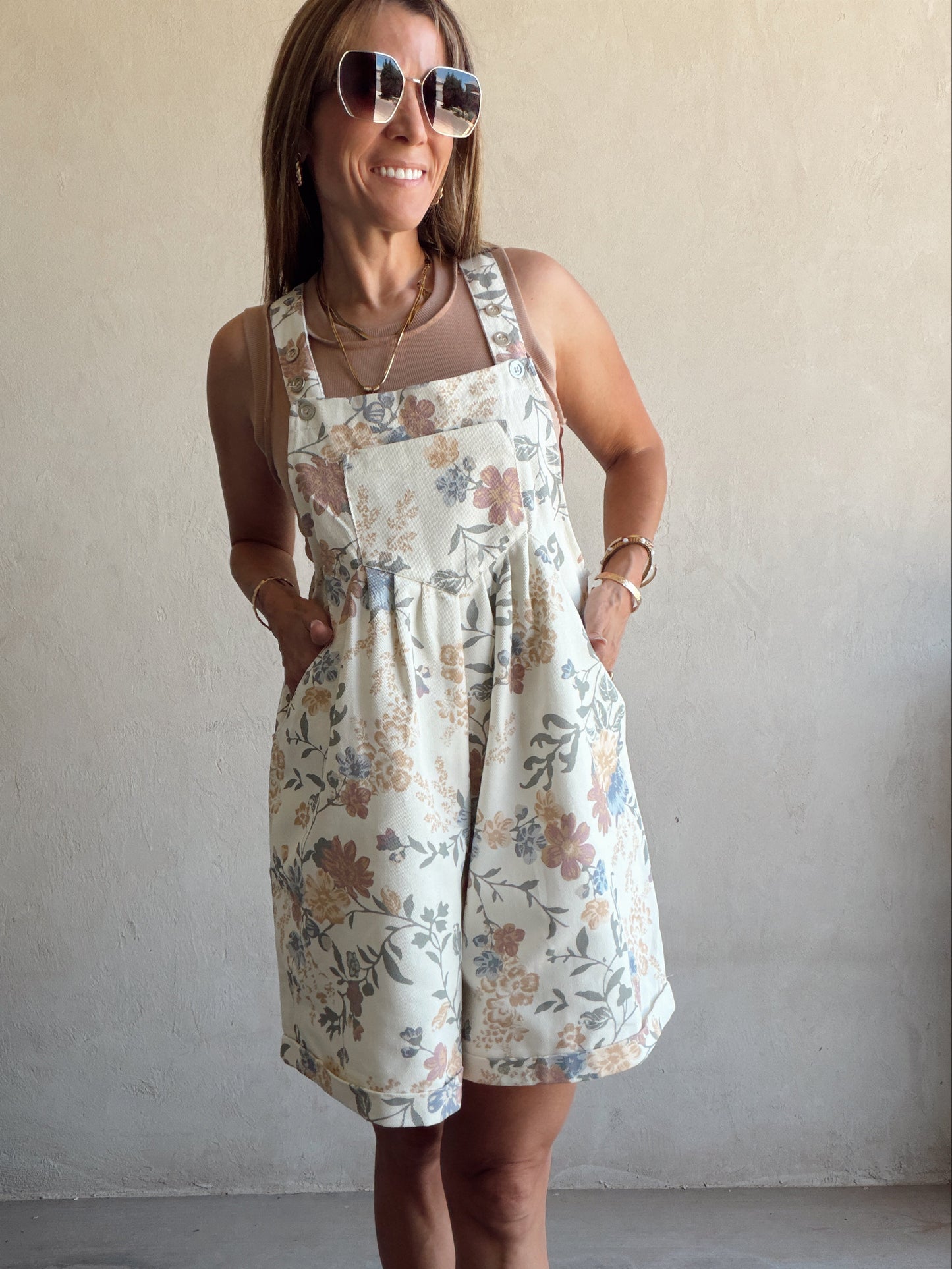 Olivia Overalls in Cream Floral