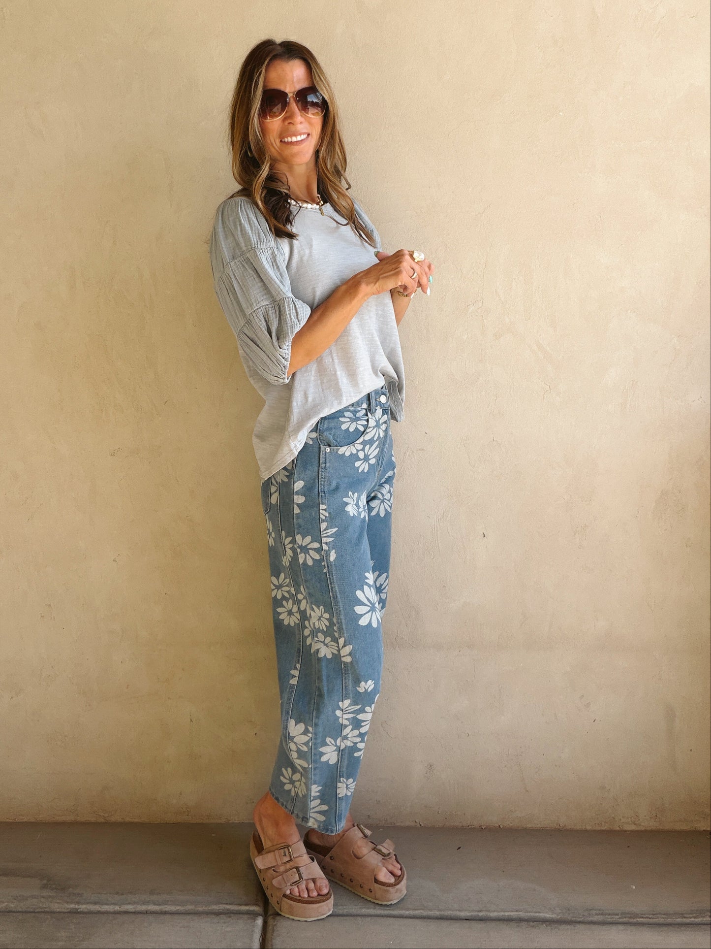 Jenny Gauze Sleeve Top in Mineral Wash Blue