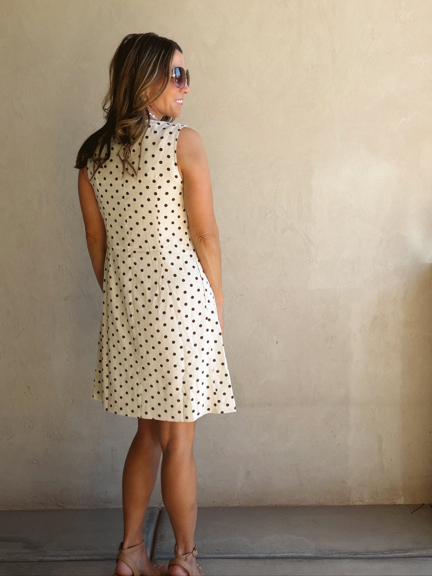 Keelee Polka Dot Dress in Cream & Brown