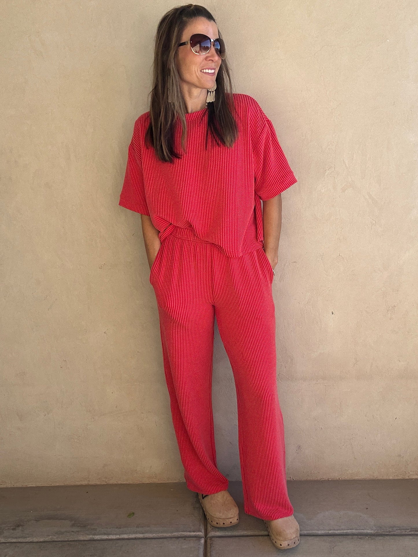 Ruby Ribbed Set in Red